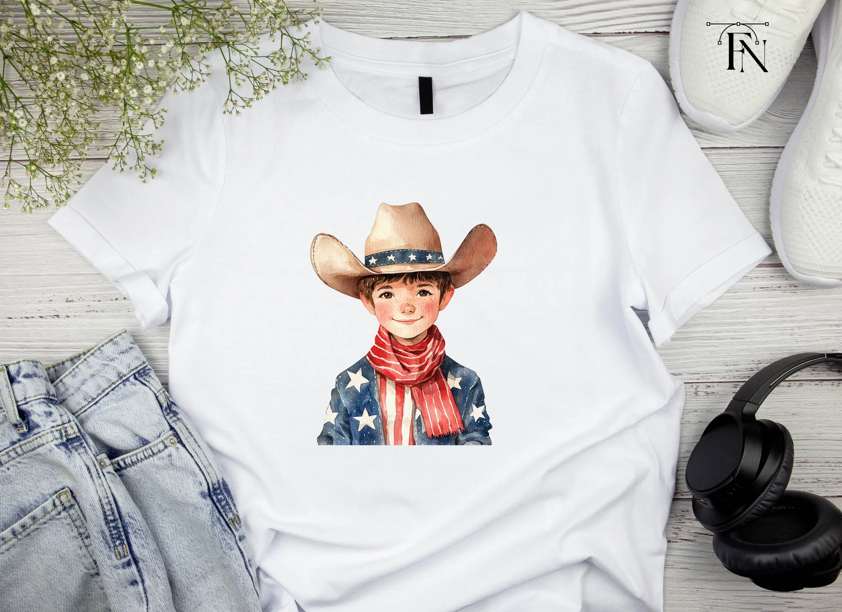 Cute Patriotic Boy Cowboy Clipart Bundle - Image 6