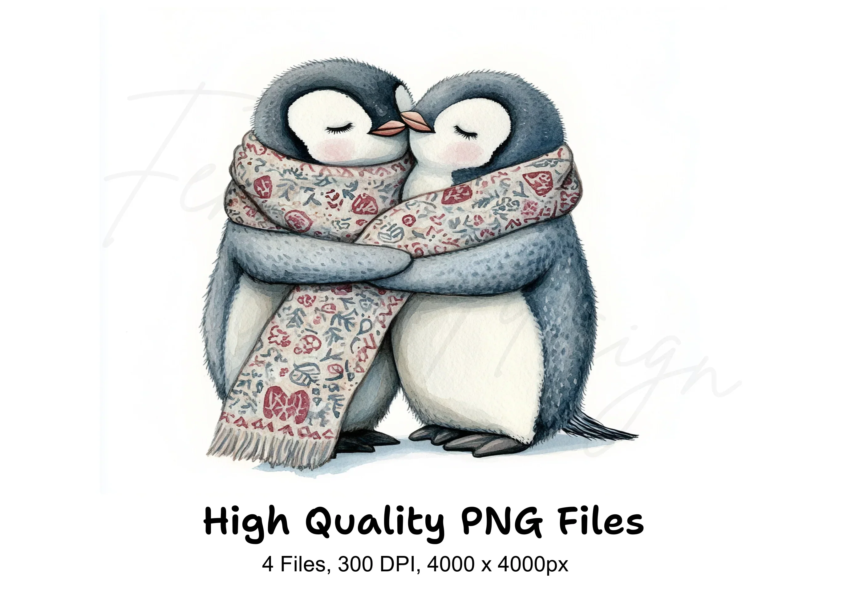 Cute Penguin Couple Hugging Clipart Bundle