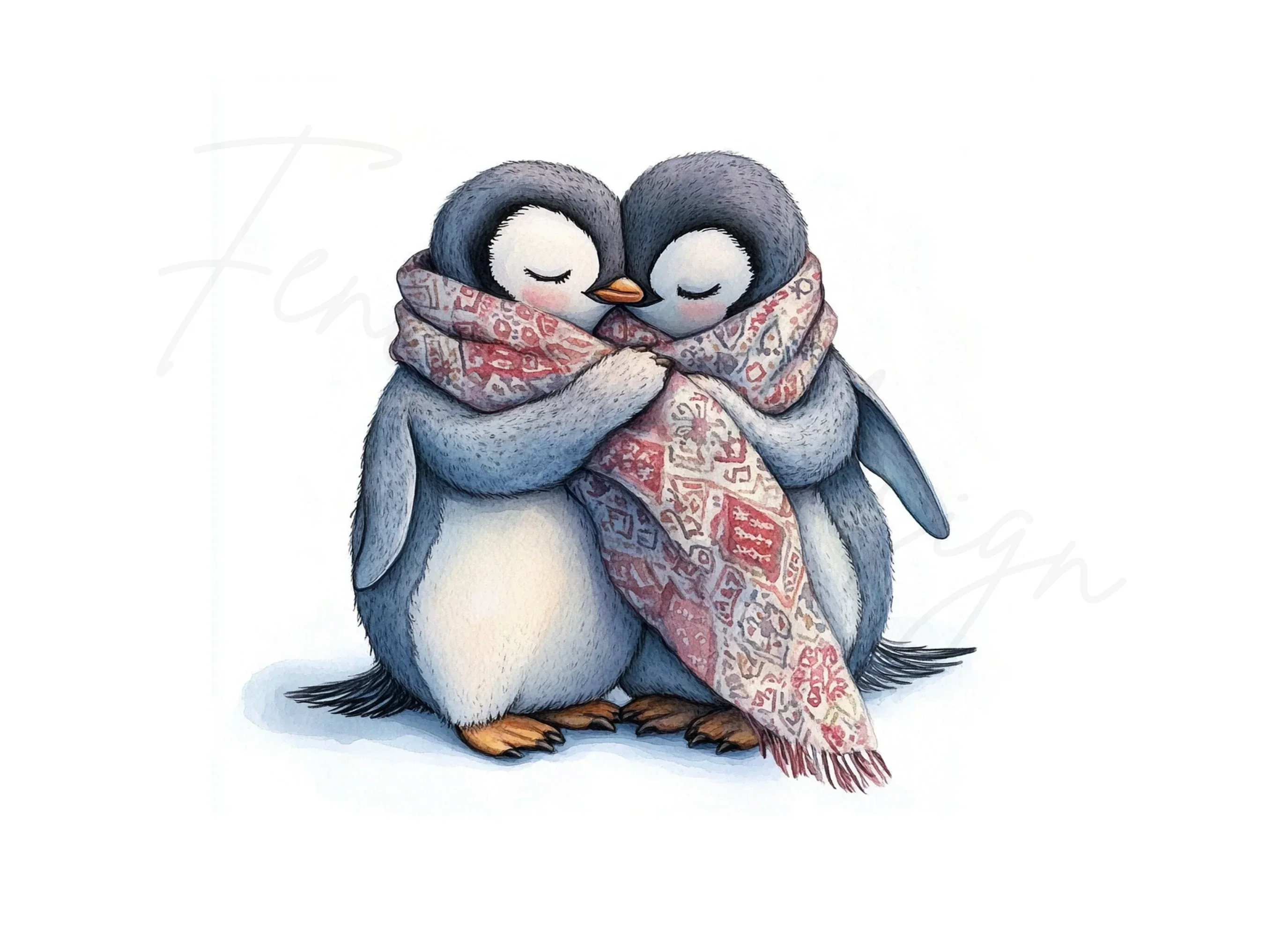 Cute Penguin Couple Hugging Clipart Bundle - Image 2