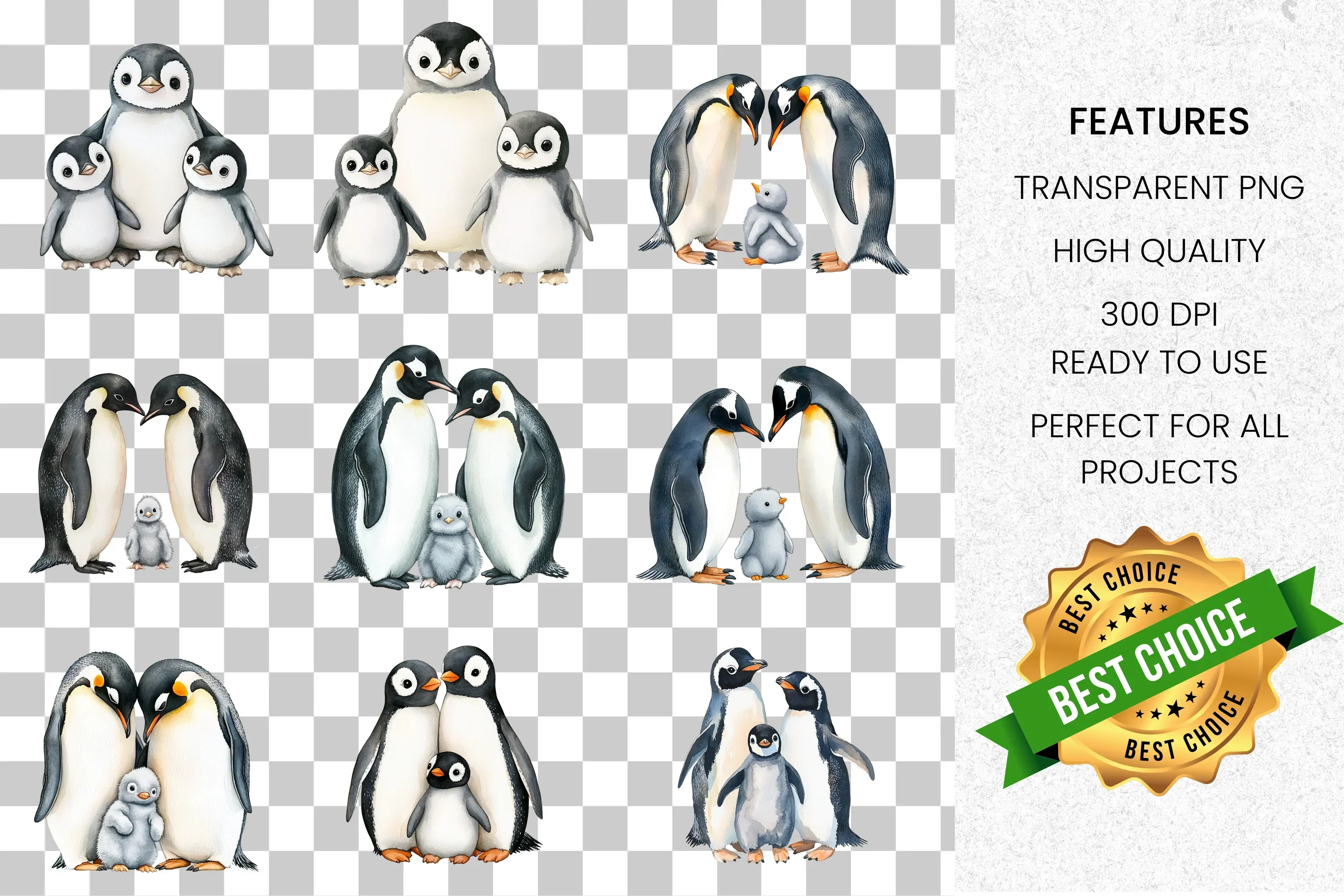 Cute Penguin Family Clipart Bundle - Image 8