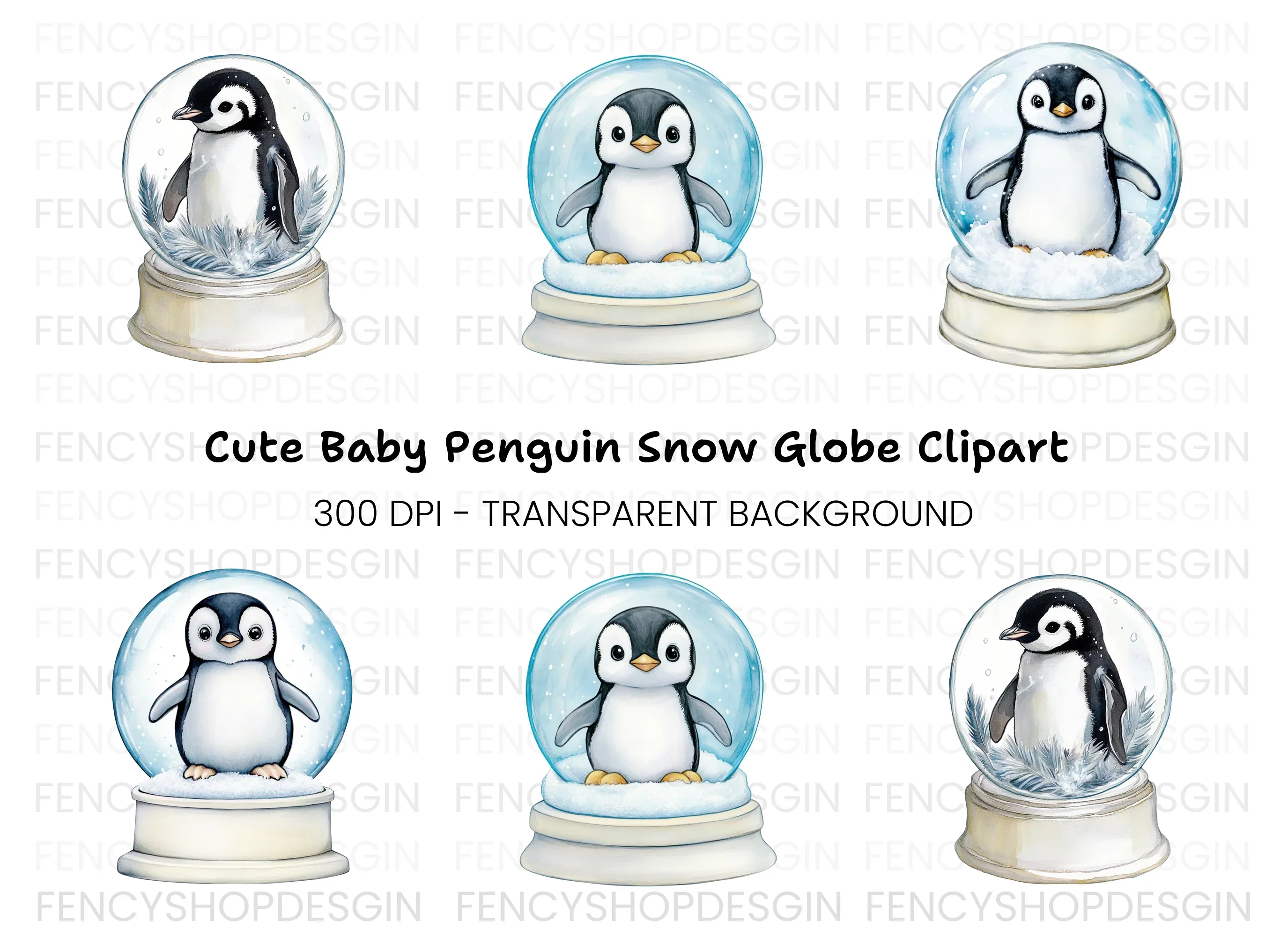 Cute Penguin Snow Globe Clipart Bundle
