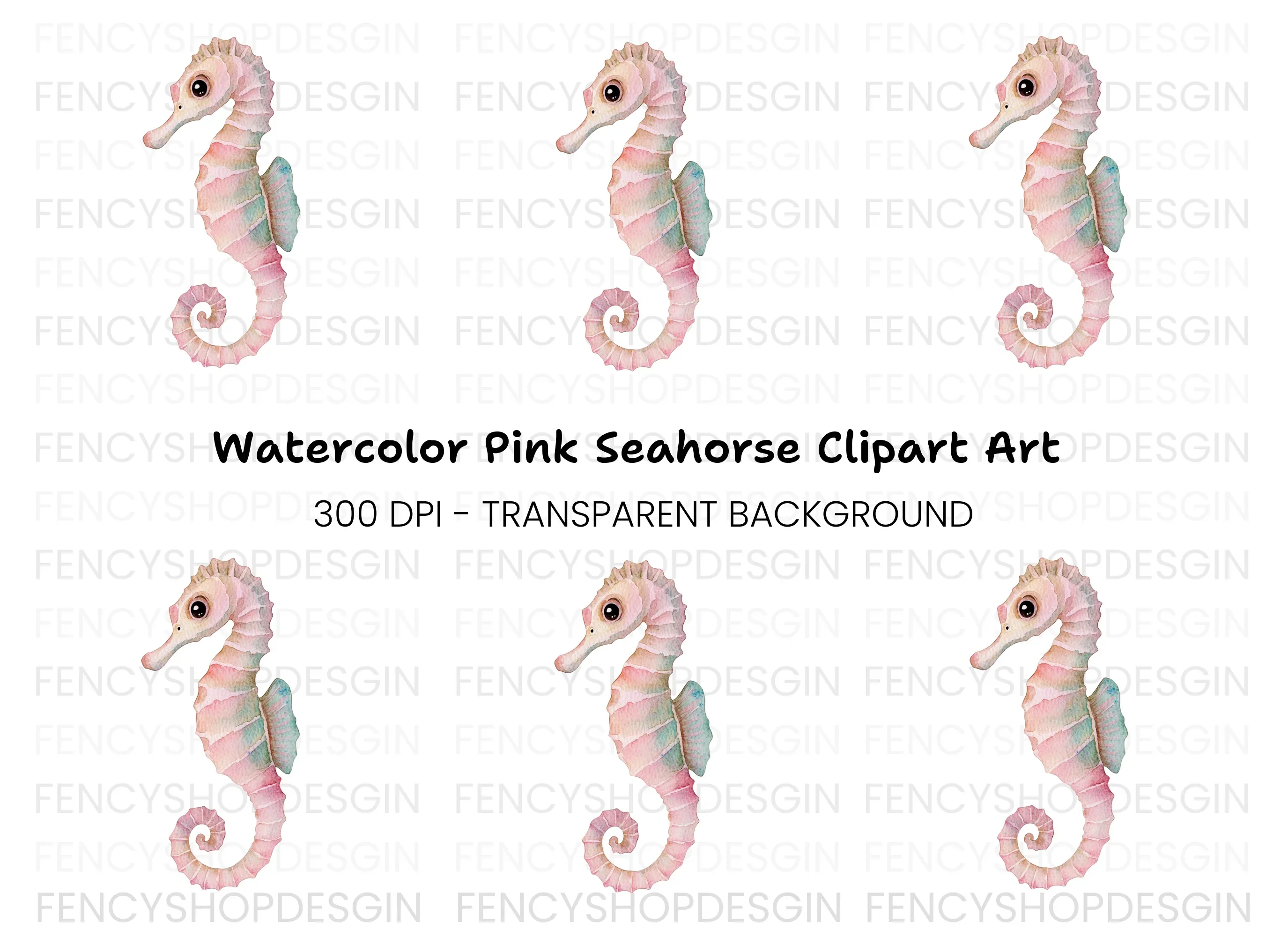 Cute Pink Seahorse Clipart Bundle