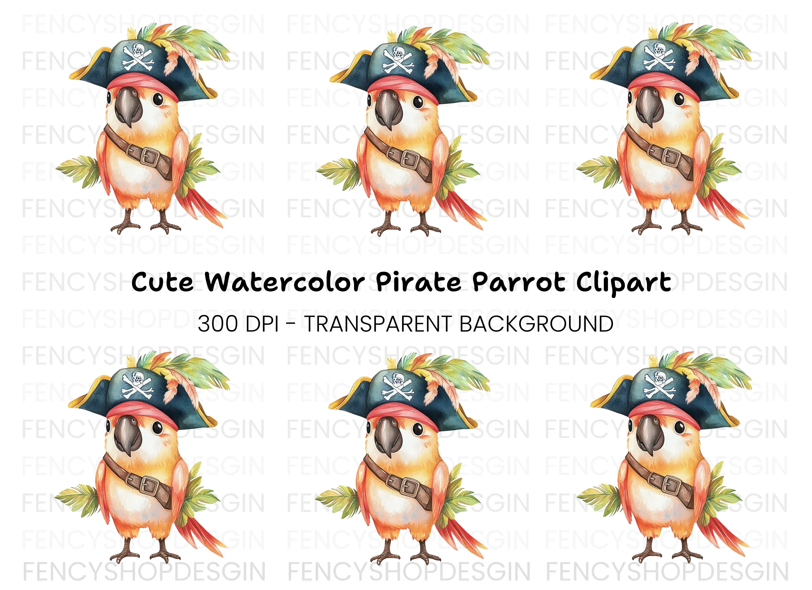 Cute Pirate Parrot Clipart Bundle