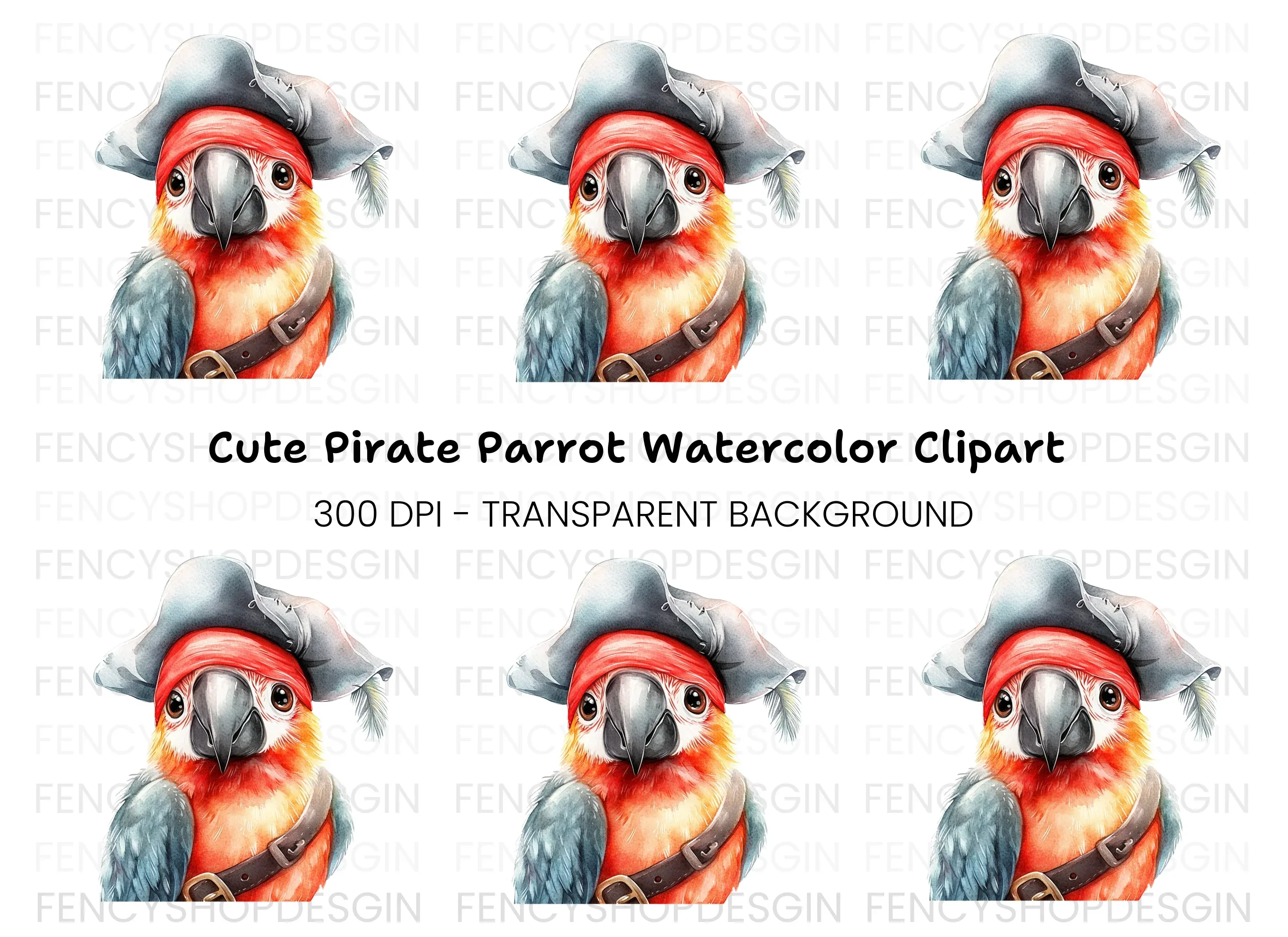 Cute Pirate Parrot Clipart Bundle