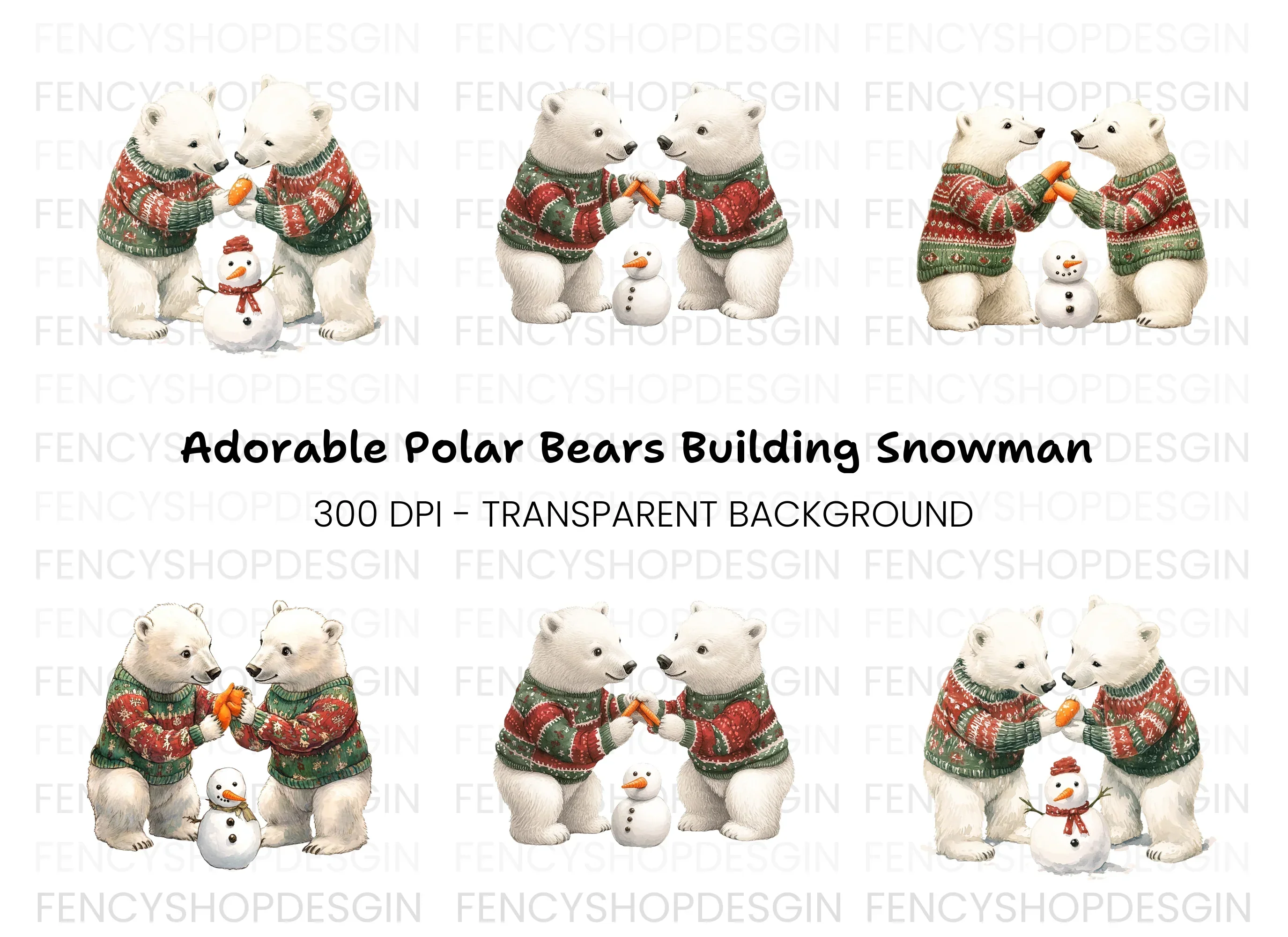 Cute Polar Bears Christmas Clipart Bundle