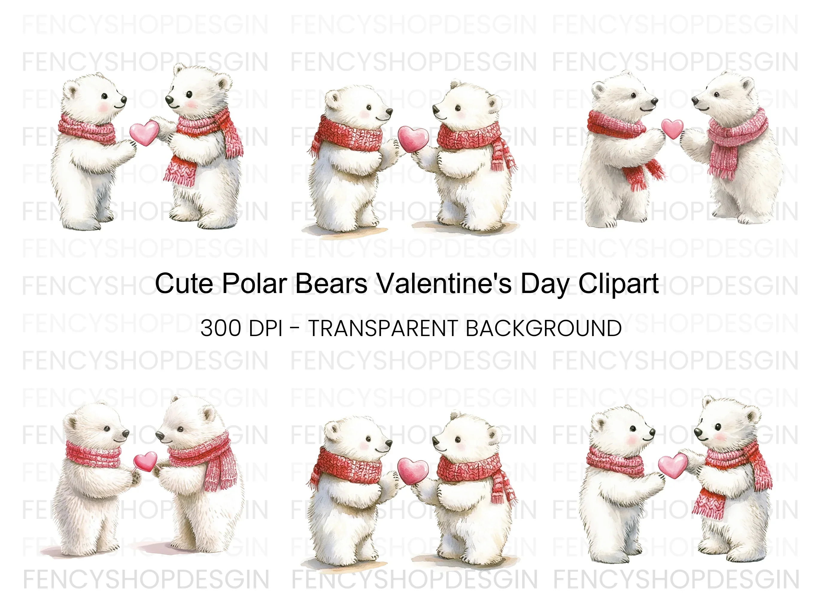 Cute Polar Bears Valentine Clipart Bundle