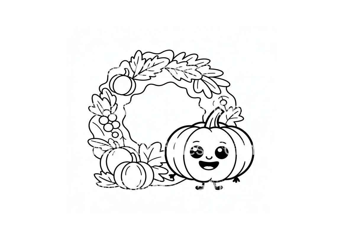 Cute Pumpkin Wreath Coloring Books - Image 2