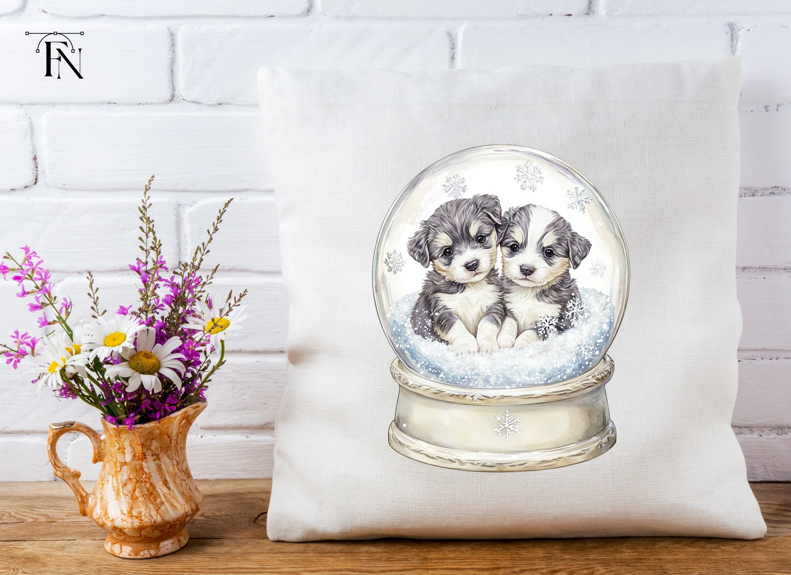 Cute Puppies in Snow Globe Clipart Bundle - Image 2