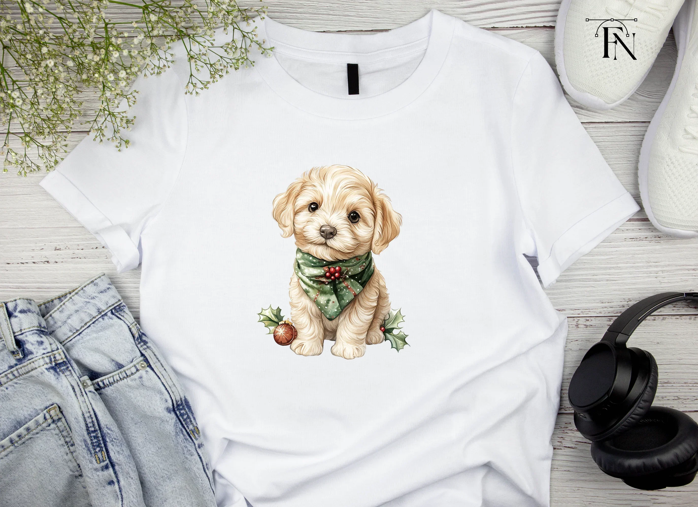 Cute Puppy Christmas Scarf Clipart Bundle - Image 4