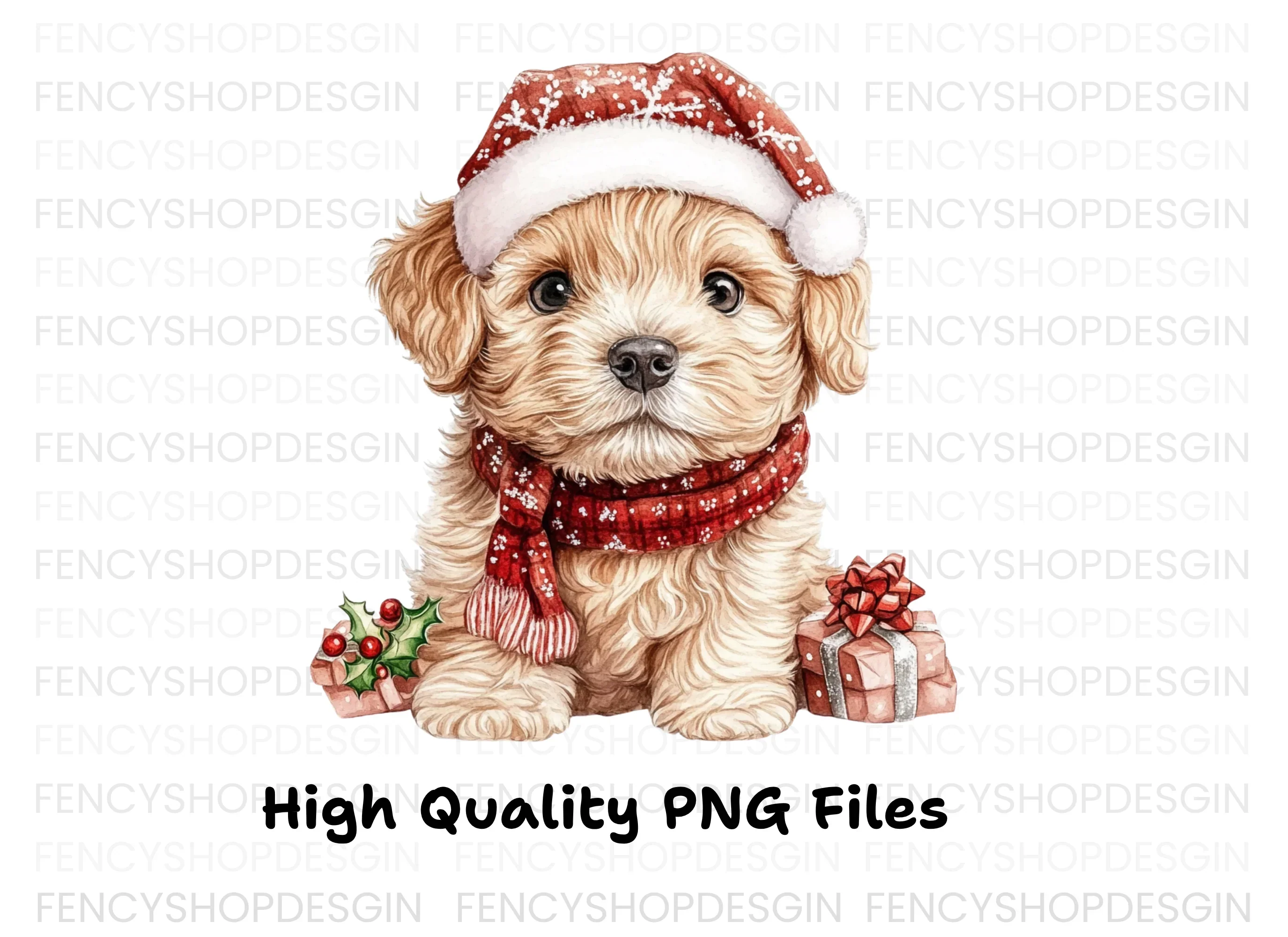 Cute Puppy in Santa Hat Clipart Bundle - Image 3