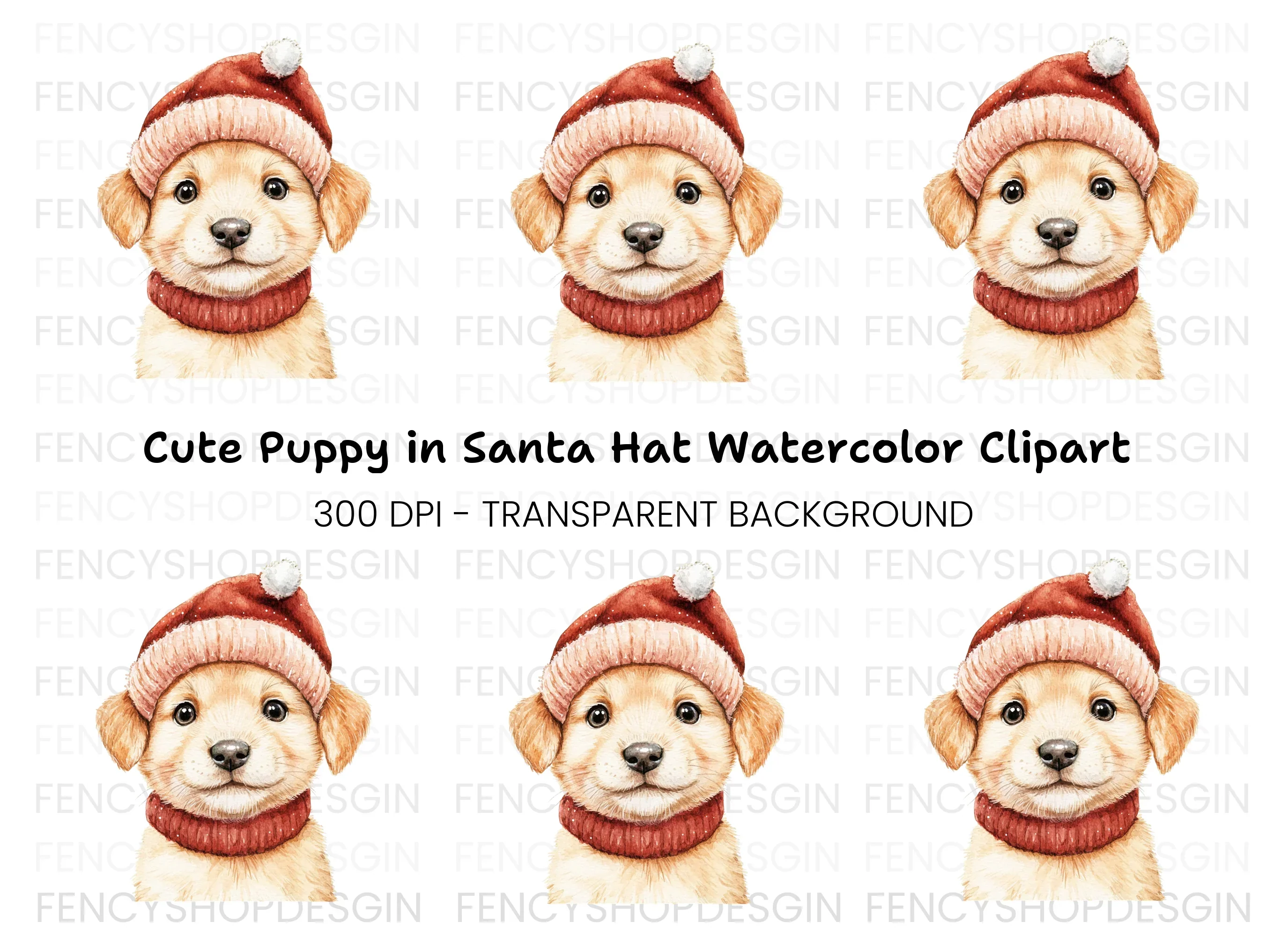 Cute Puppy in Santa Hat Clipart Bundle