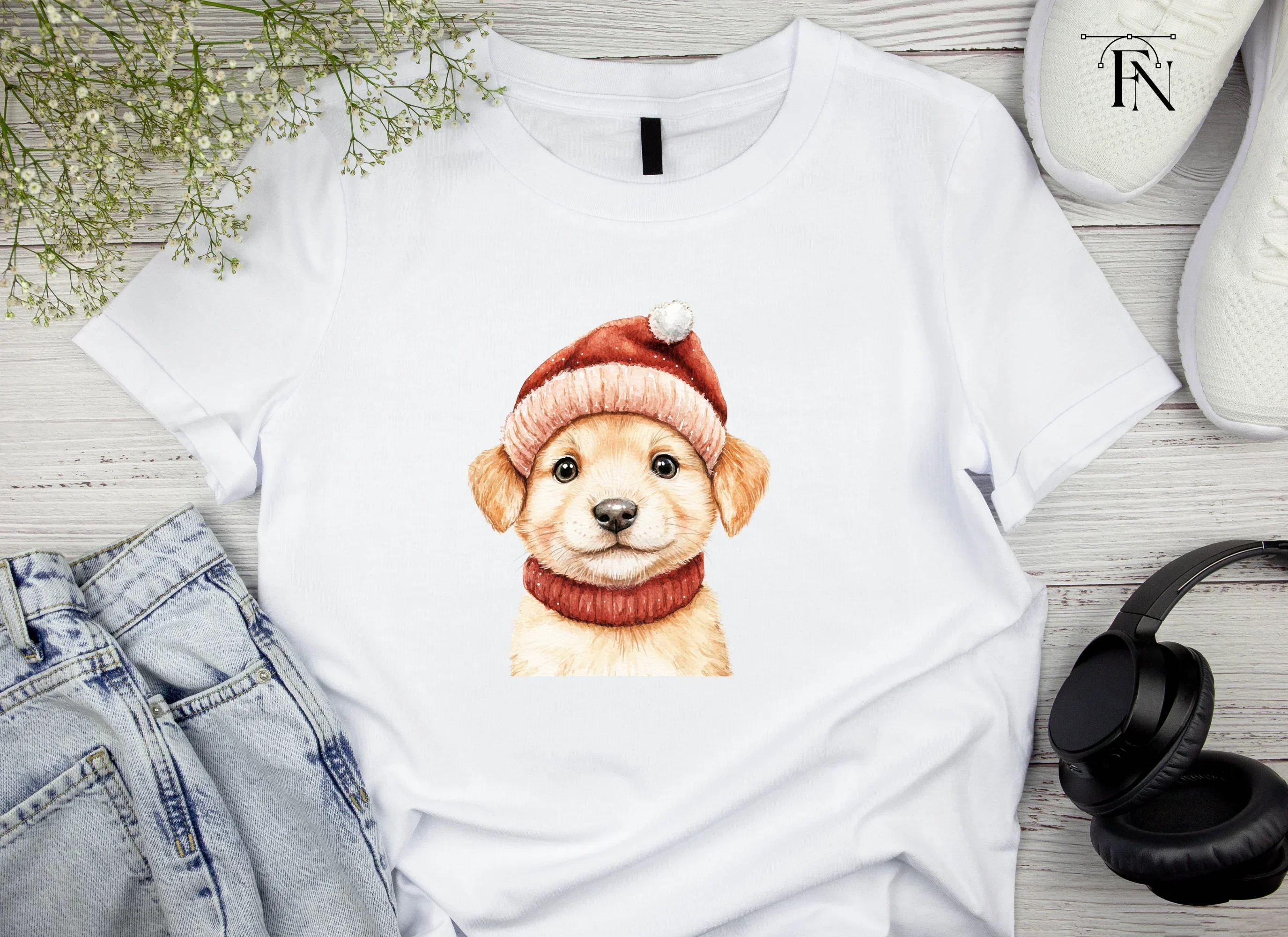 Cute Puppy in Santa Hat Clipart Bundle - Image 4