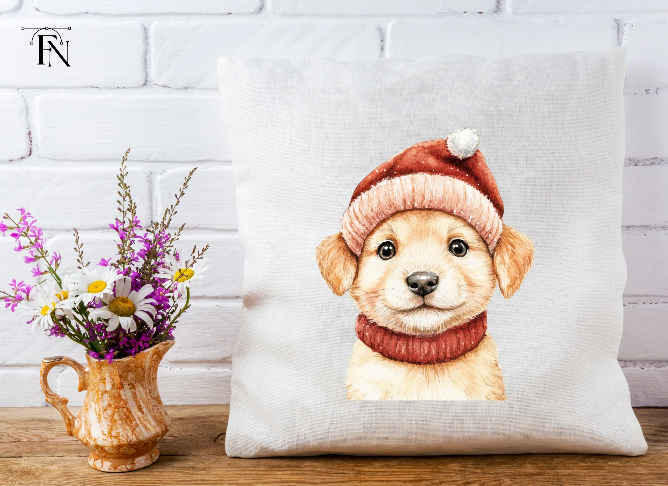 Cute Puppy in Santa Hat Clipart Bundle - Image 5