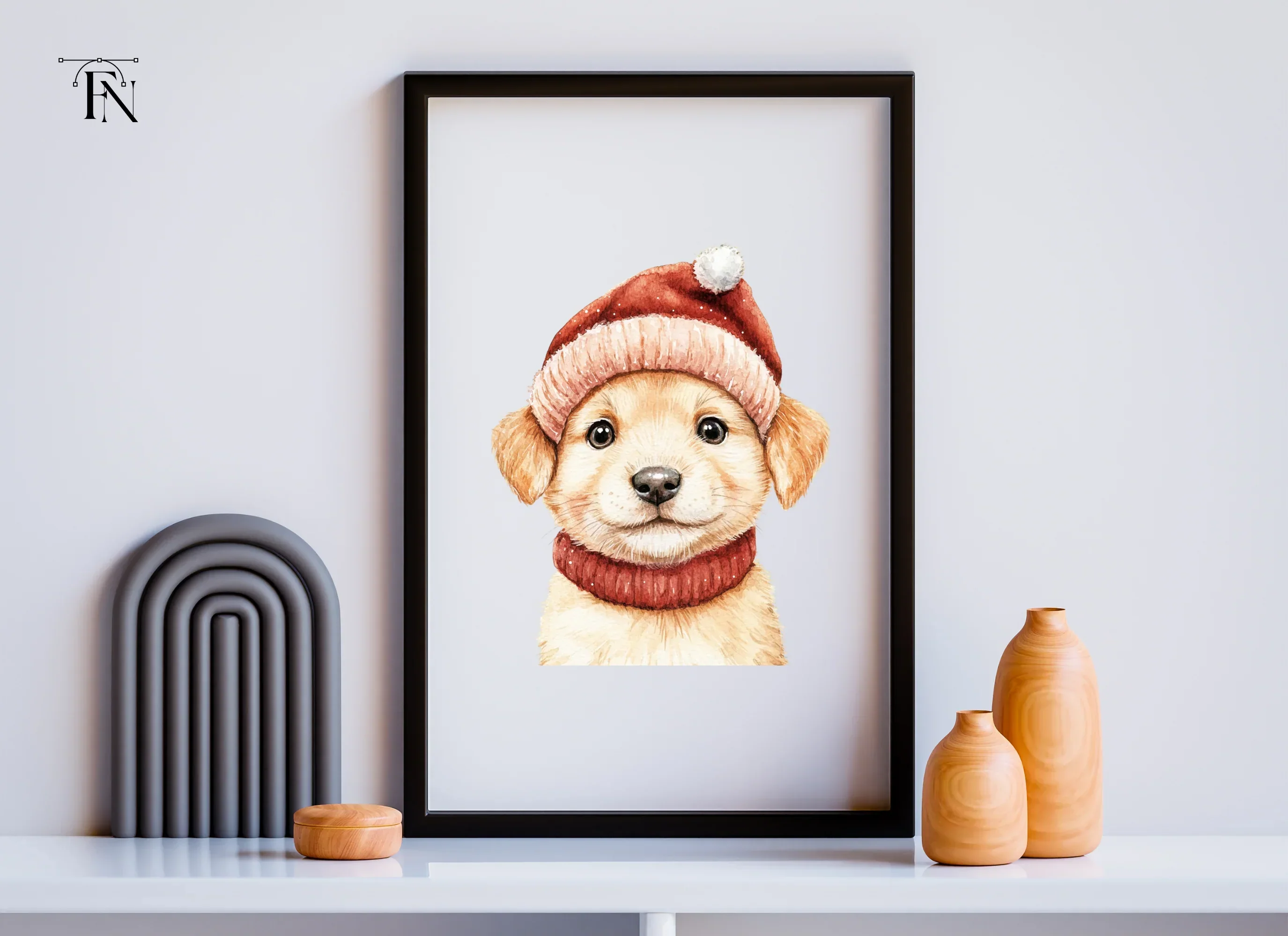 Cute Puppy in Santa Hat Clipart Bundle - Image 6