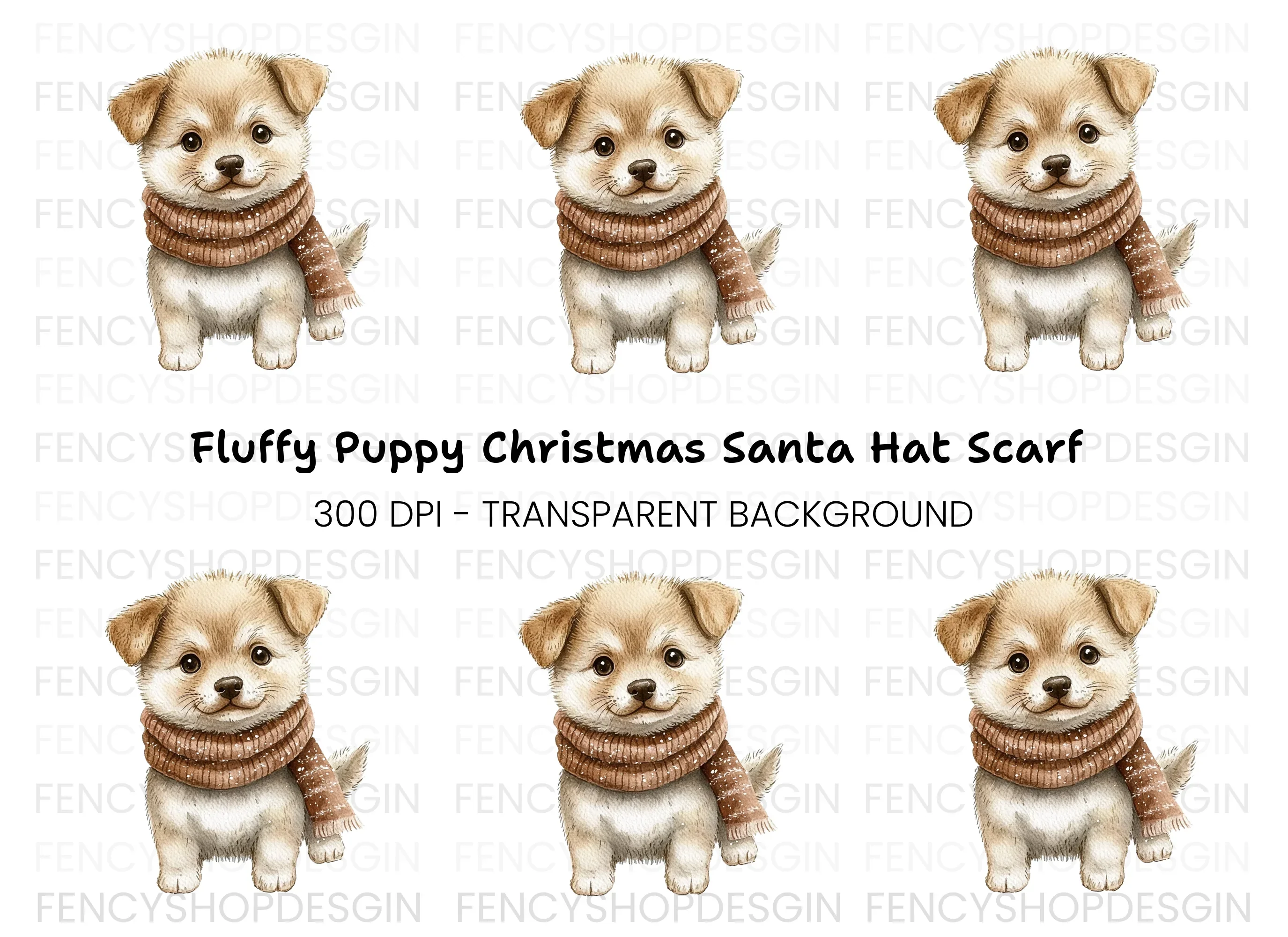 Cute Puppy in Scarf Winter Clipart Bundle