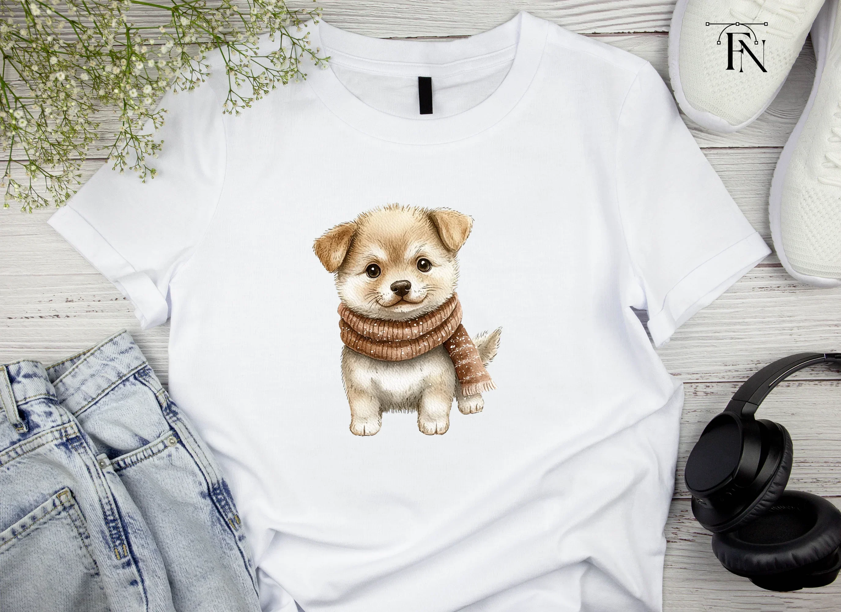 Cute Puppy in Scarf Winter Clipart Bundle - Image 5