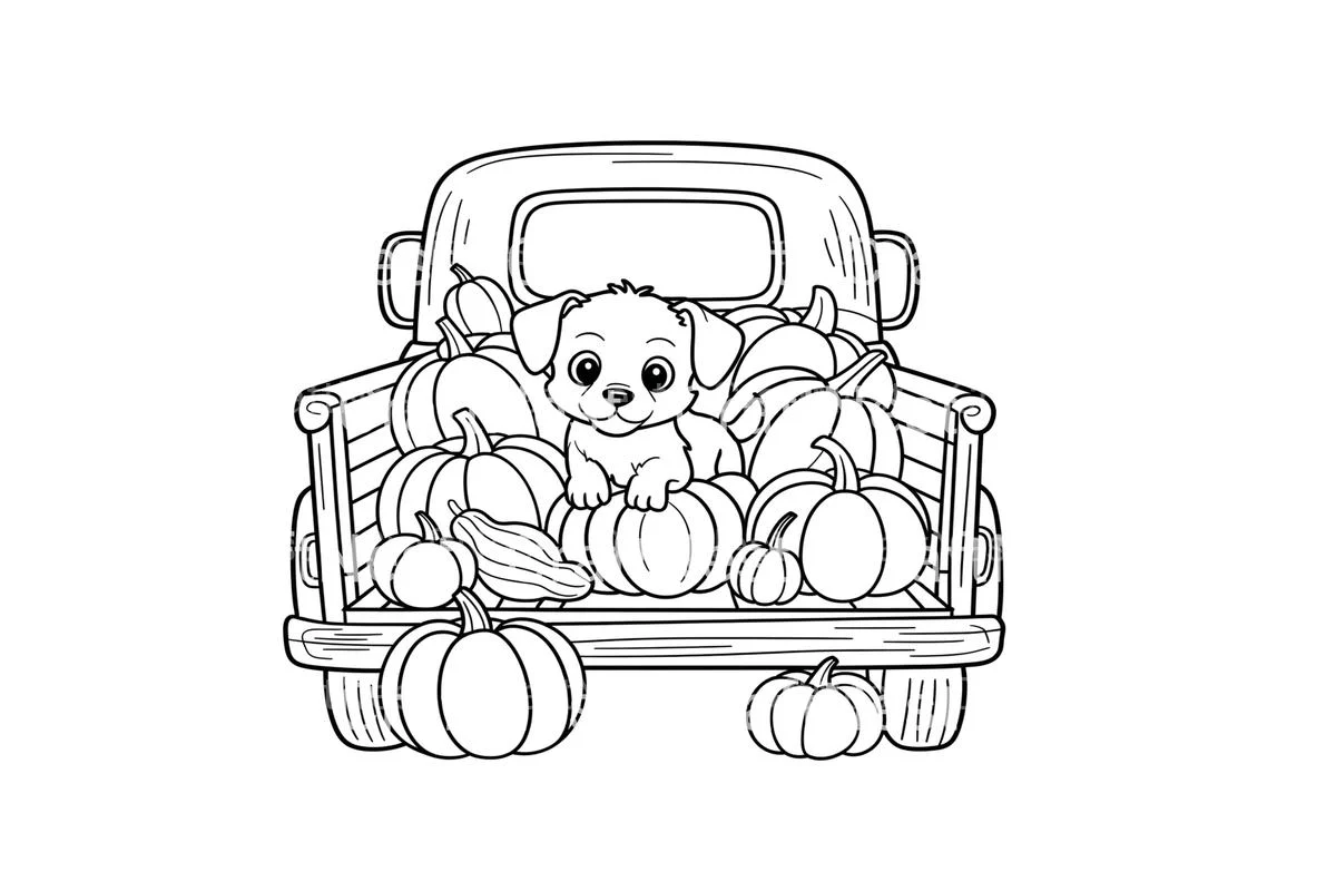 Cute Puppy Pumpkin Patch Truck Coloring Books - Image 2