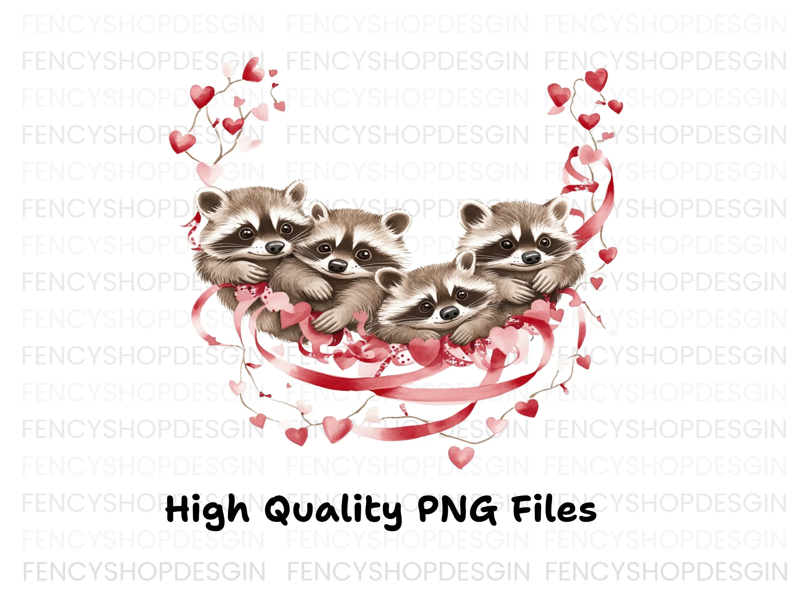 Cute Raccoon Family Valentine Clipart Bundle - Image 3