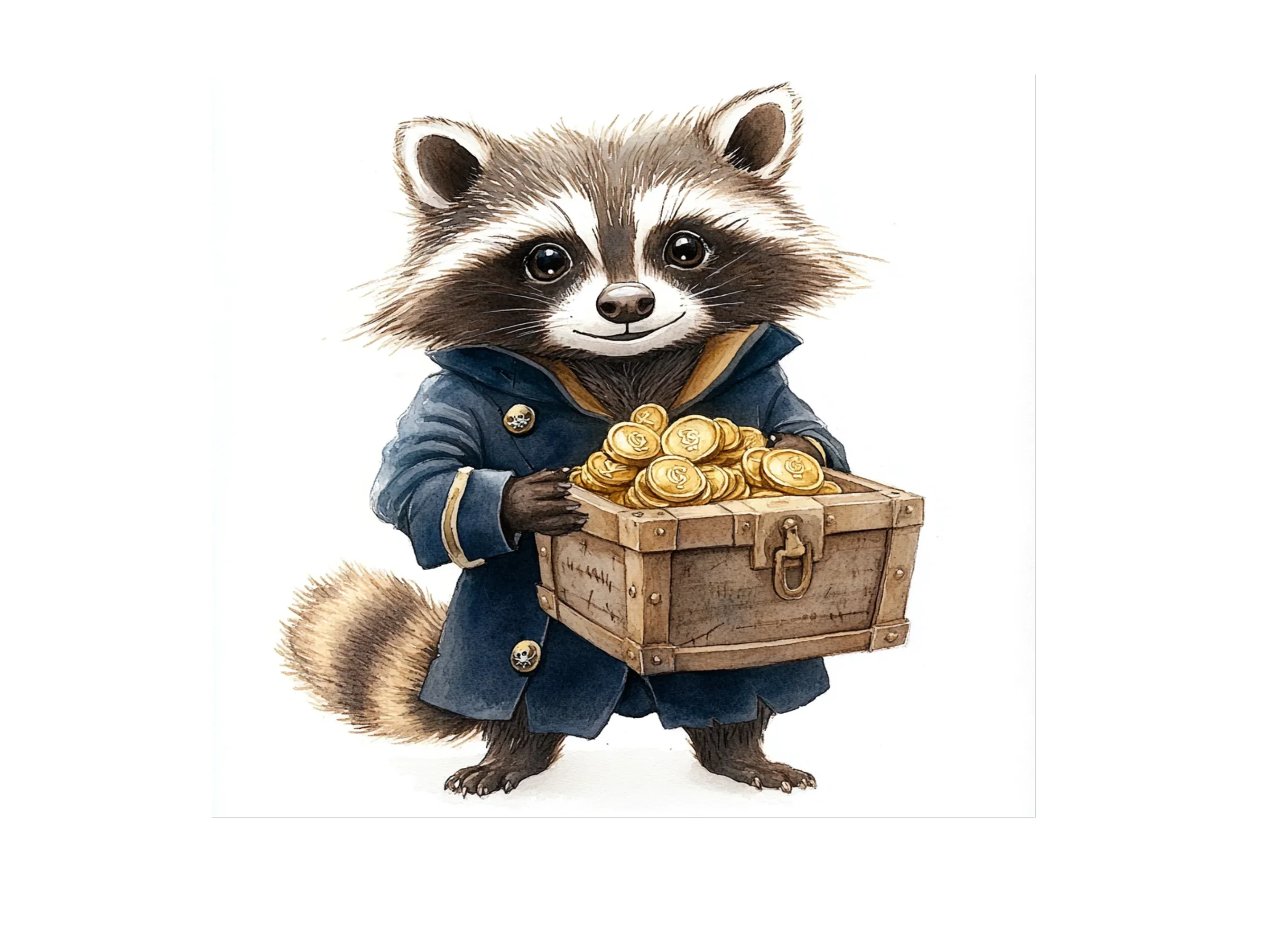 Cute Raccoon Pirate with Treasure Chest Clipart Bundle - Image 2