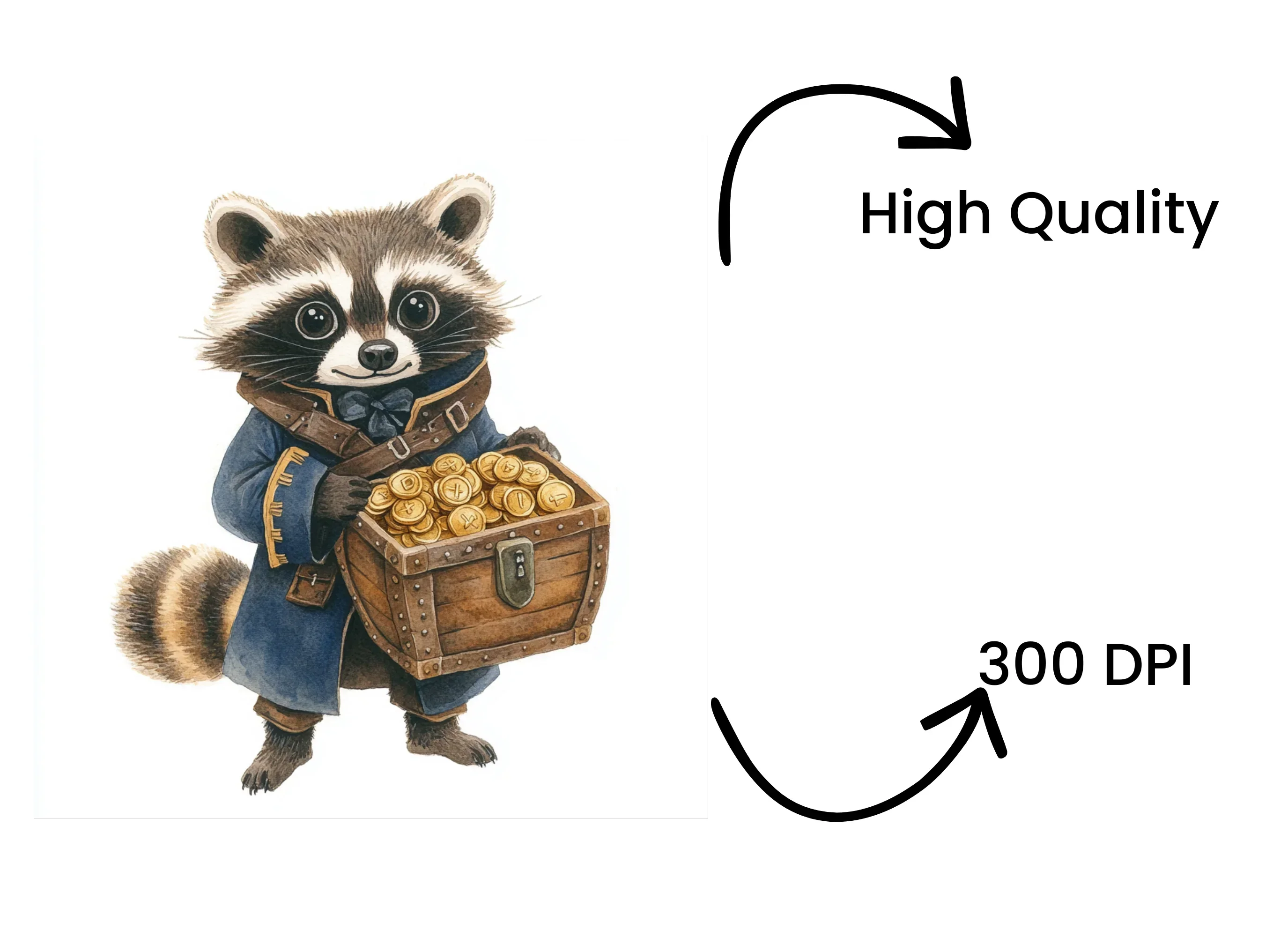 Cute Raccoon Pirate with Treasure Chest Clipart Bundle - Image 4
