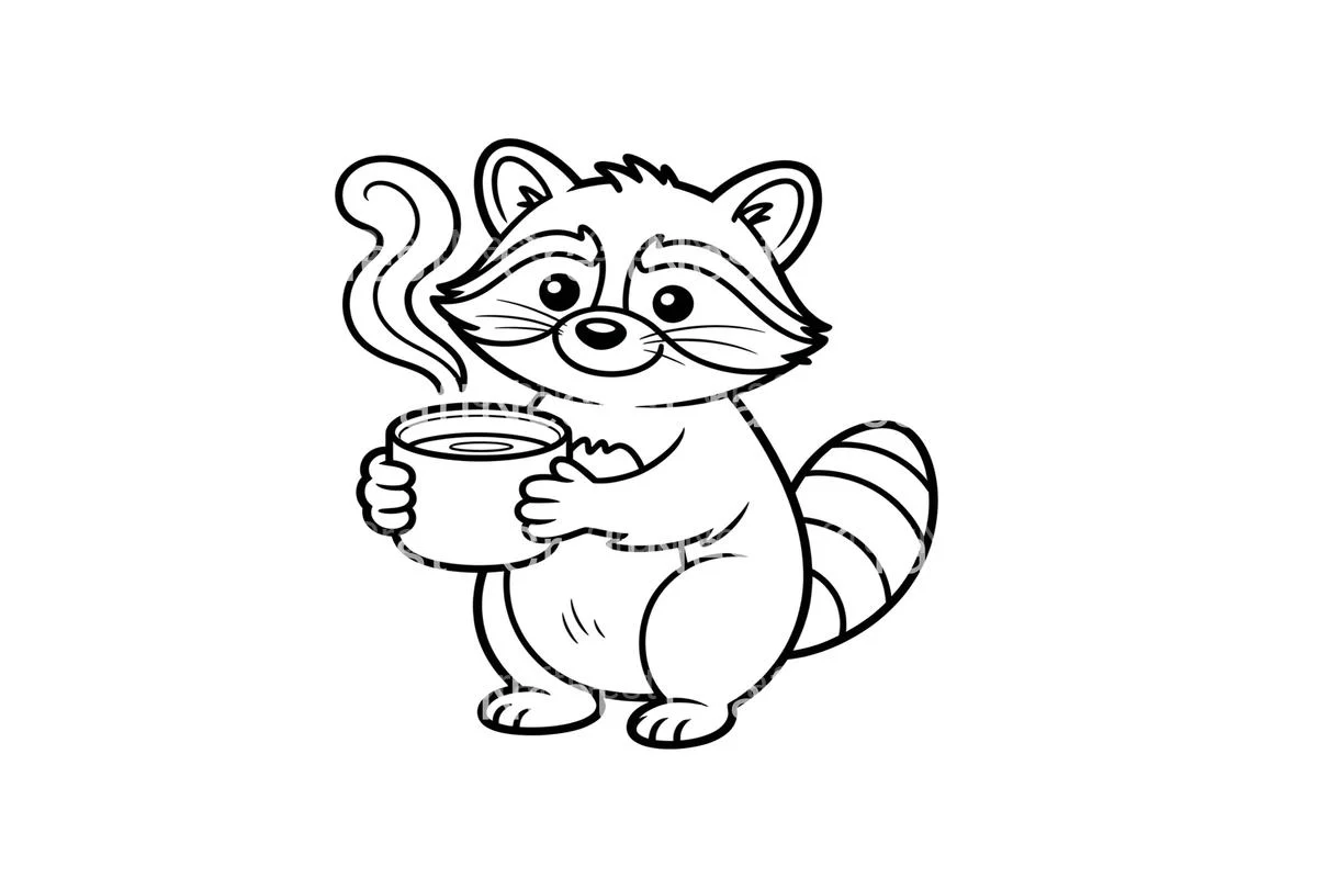 Cute Raccoon with Coffee Coloring Books - Image 2