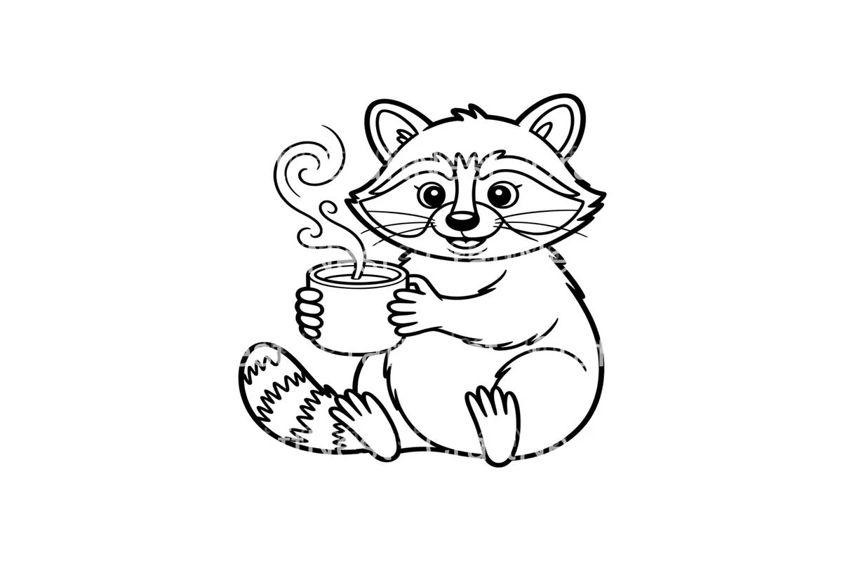 Cute Raccoon with Coffee Coloring Books - Image 3