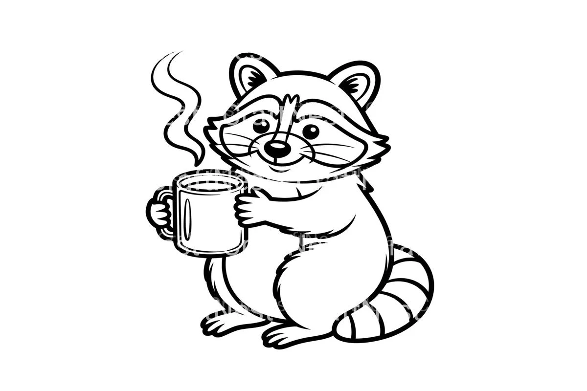 Cute Raccoon with Coffee Coloring Books - Image 4