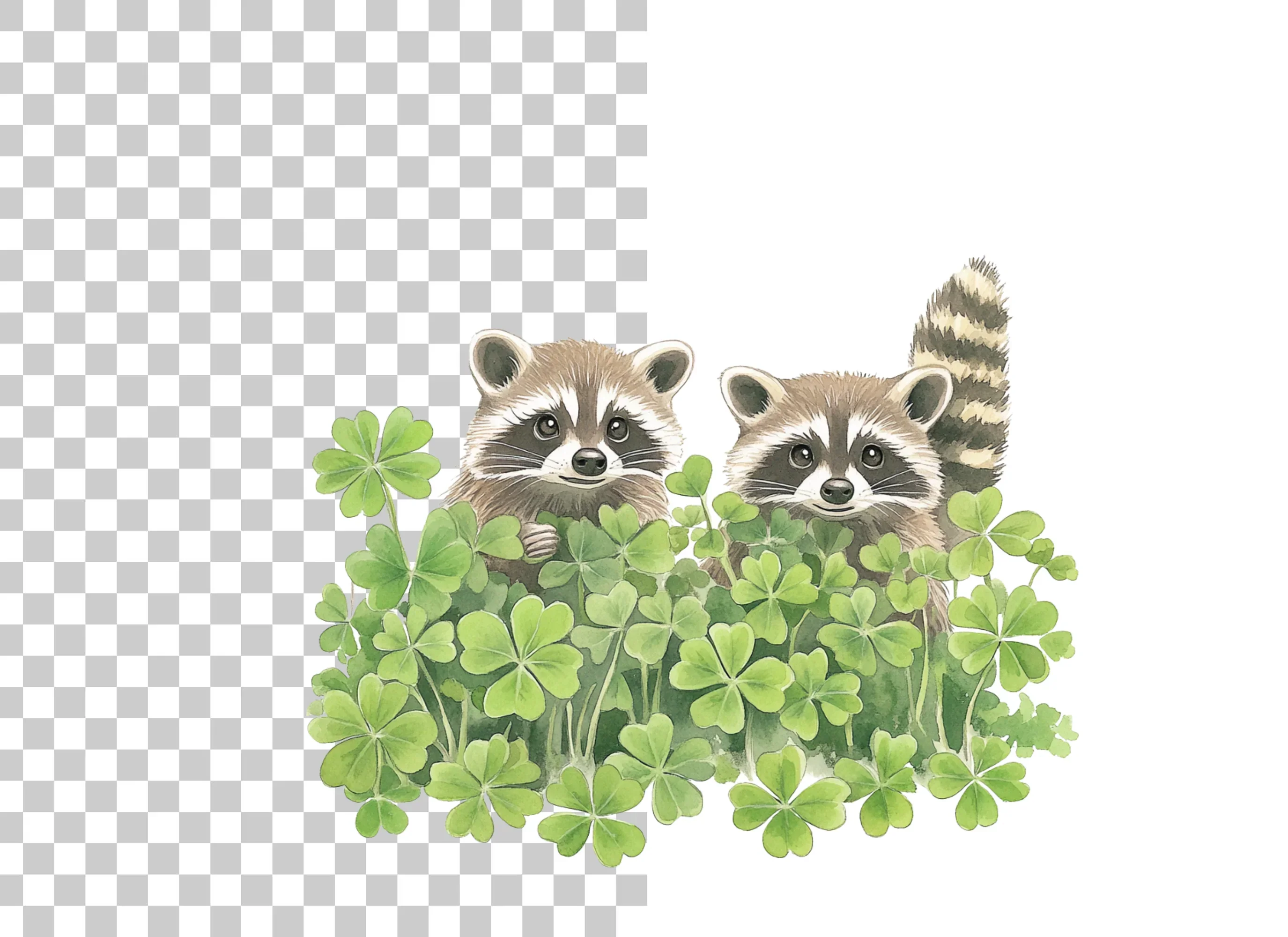 Cute Raccoons in Lucky Clover Clipart Bundle - Image 2