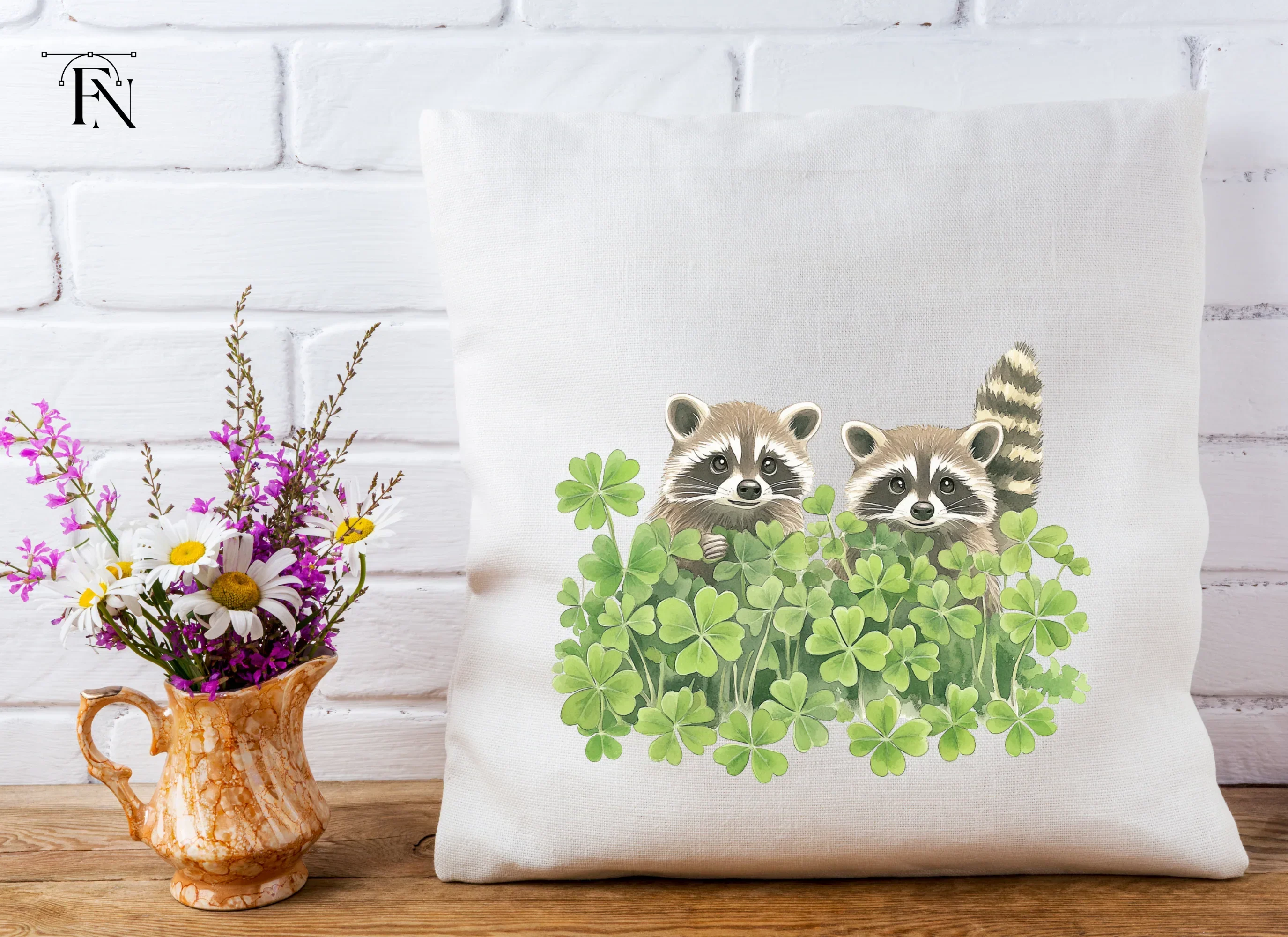 Cute Raccoons in Lucky Clover Clipart Bundle - Image 5