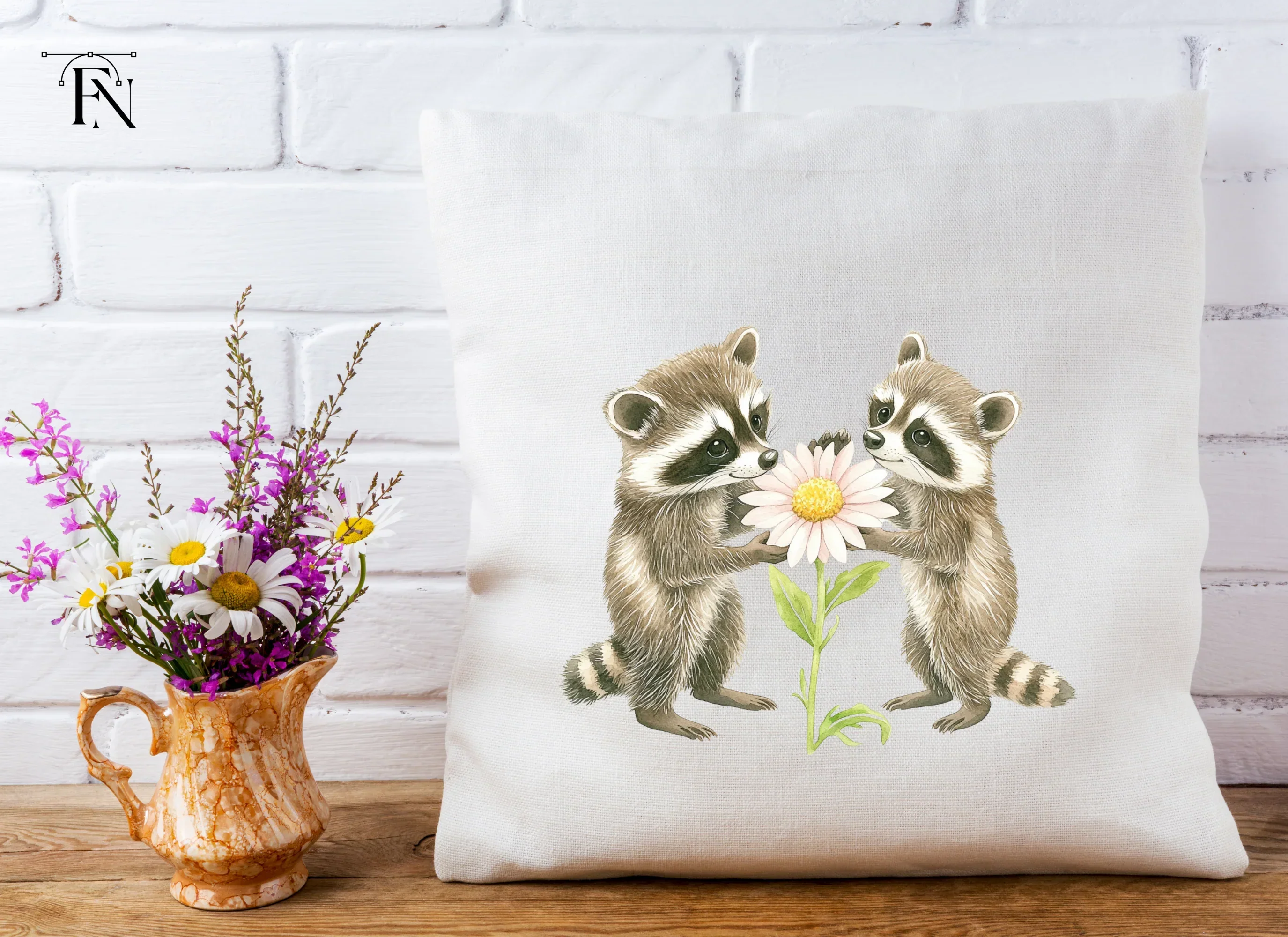 Cute Raccoons with Daisy Clipart Bundle - Image 5