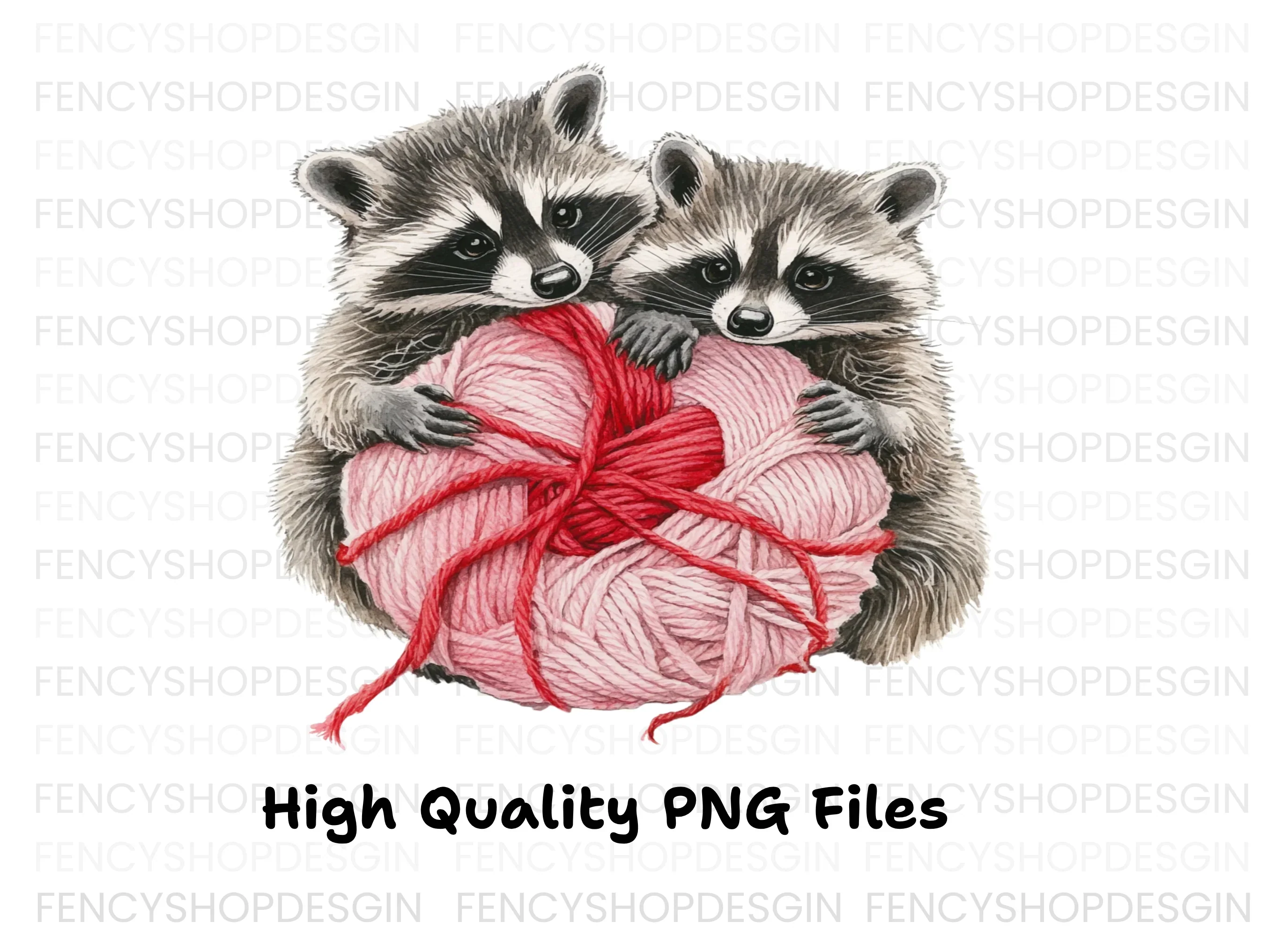 Cute Raccoons with Yarn Heart Clipart Bundle - Image 2