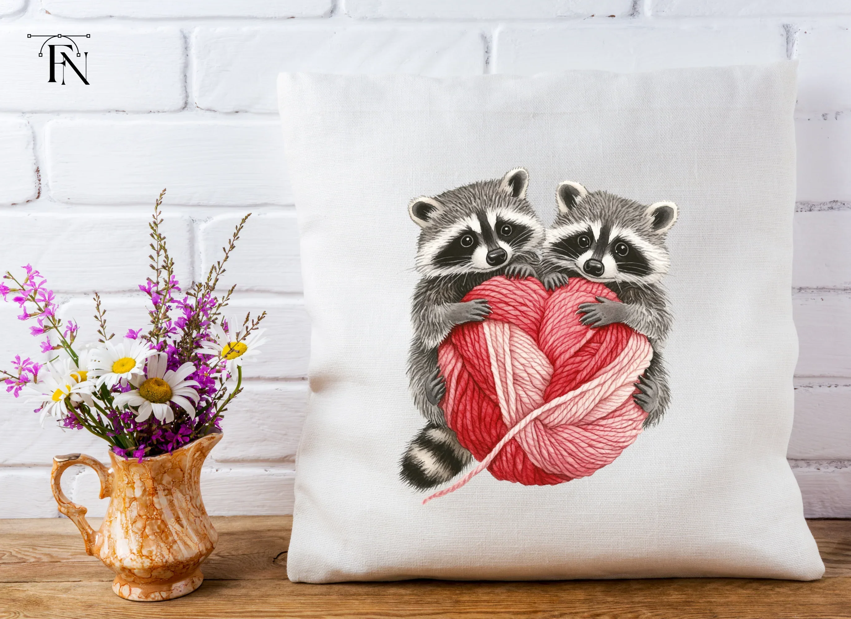 Cute Raccoons with Yarn Heart Clipart Bundle - Image 4