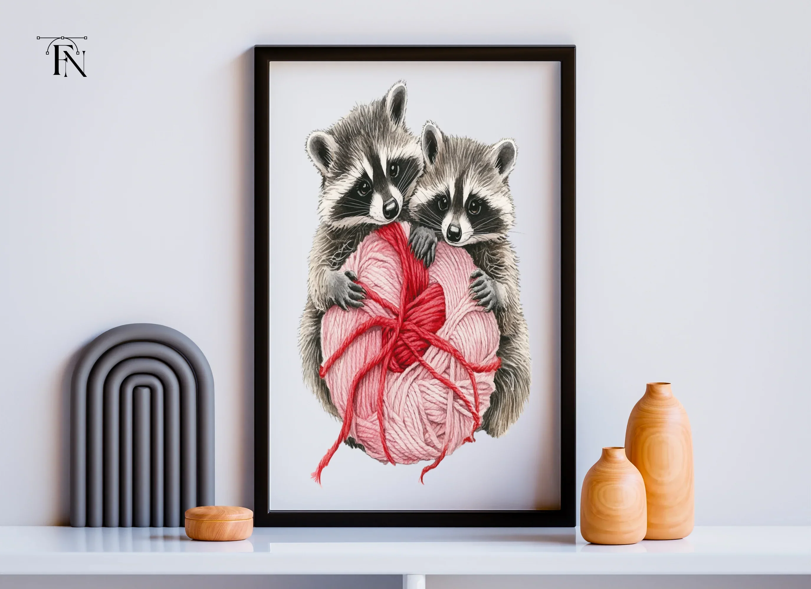 Cute Raccoons with Yarn Heart Clipart Bundle - Image 5