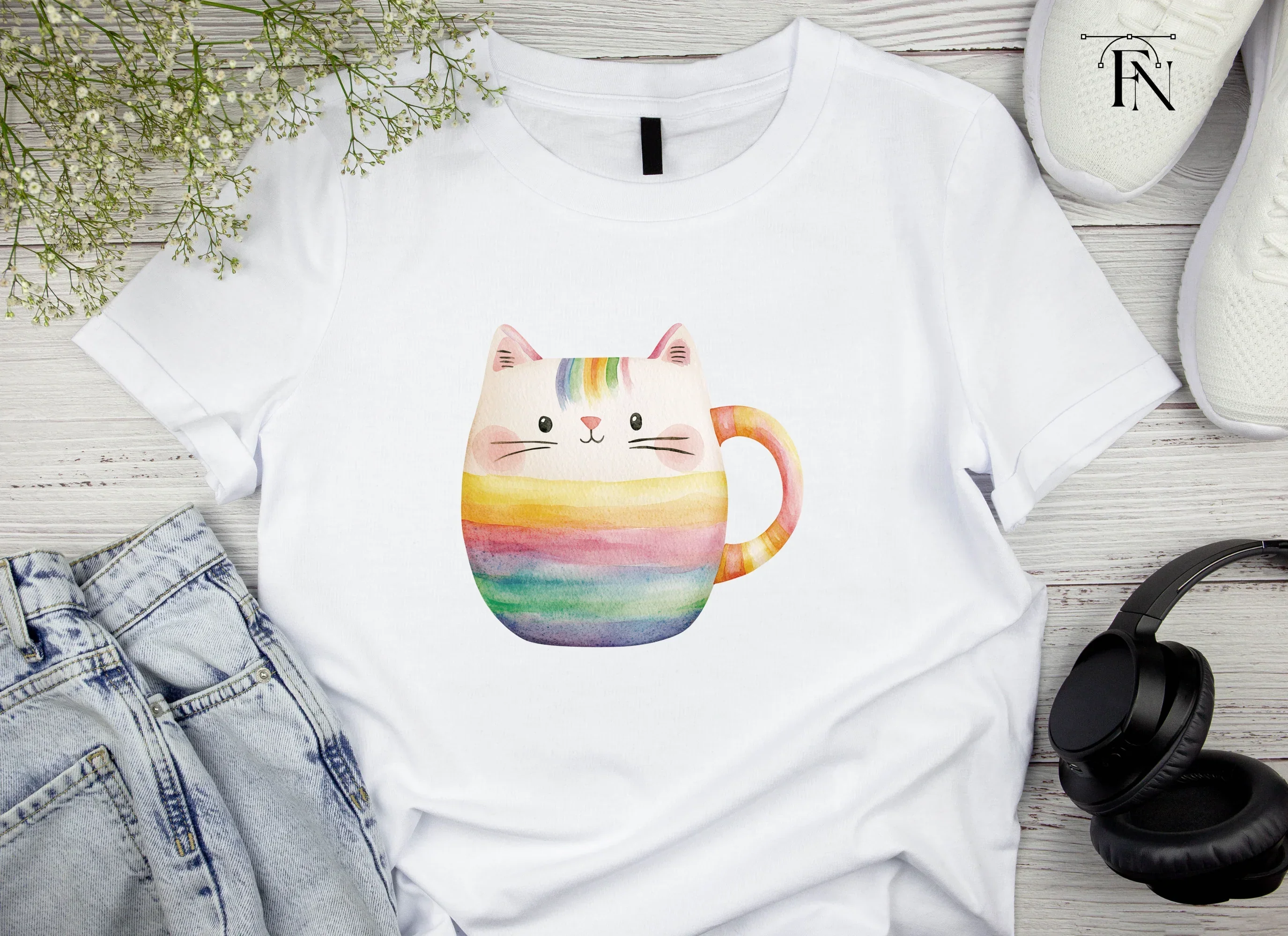 Cute Rainbow Cat Clipart Bundle - Image 3