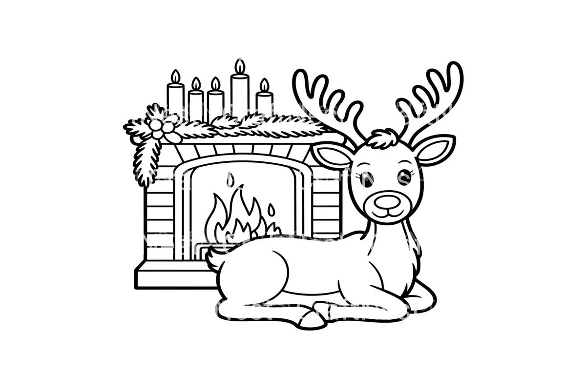 Cute Reindeer by Fireplace Coloring Books - Image 3