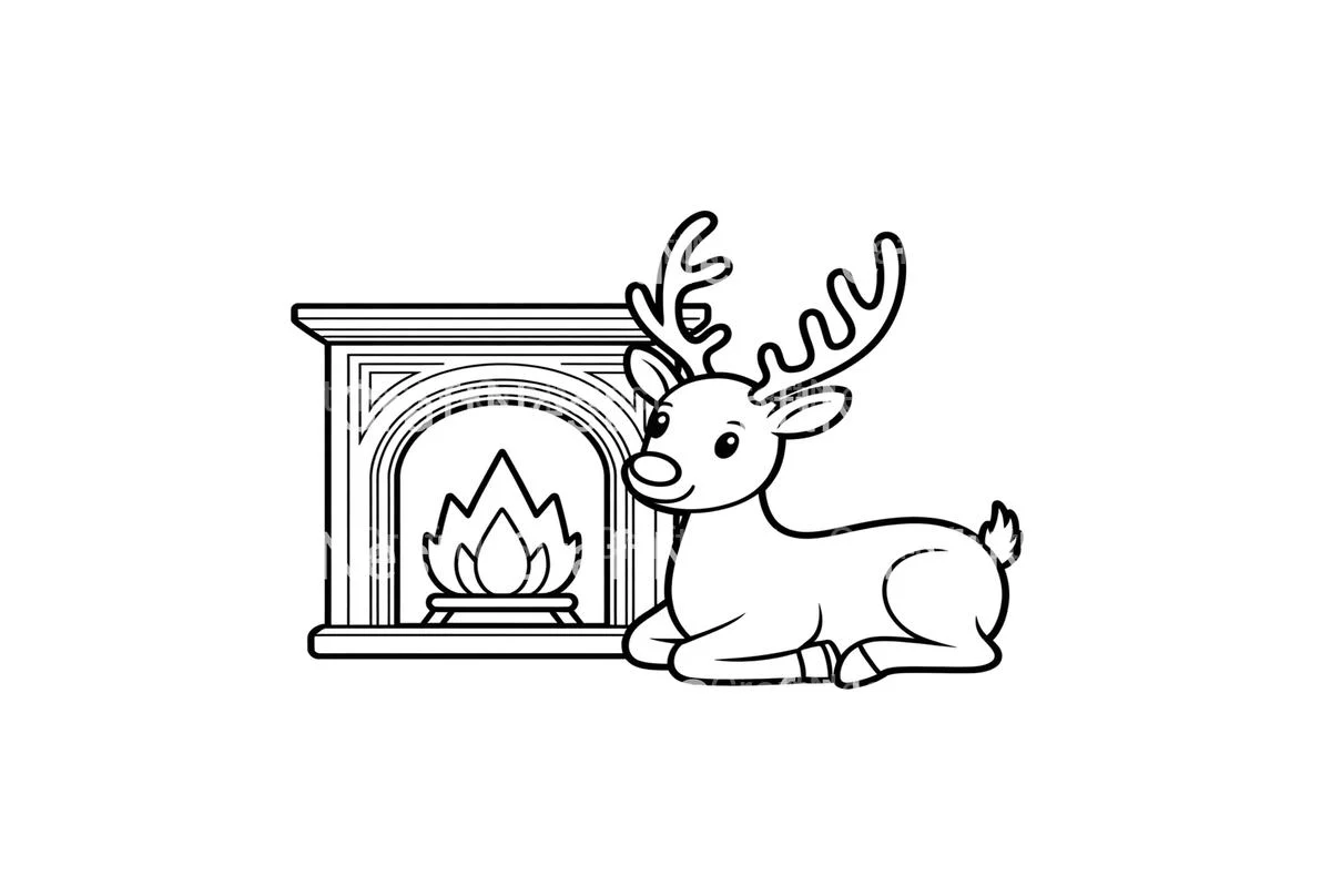 Cute Reindeer by Fireplace Coloring Books - Image 4