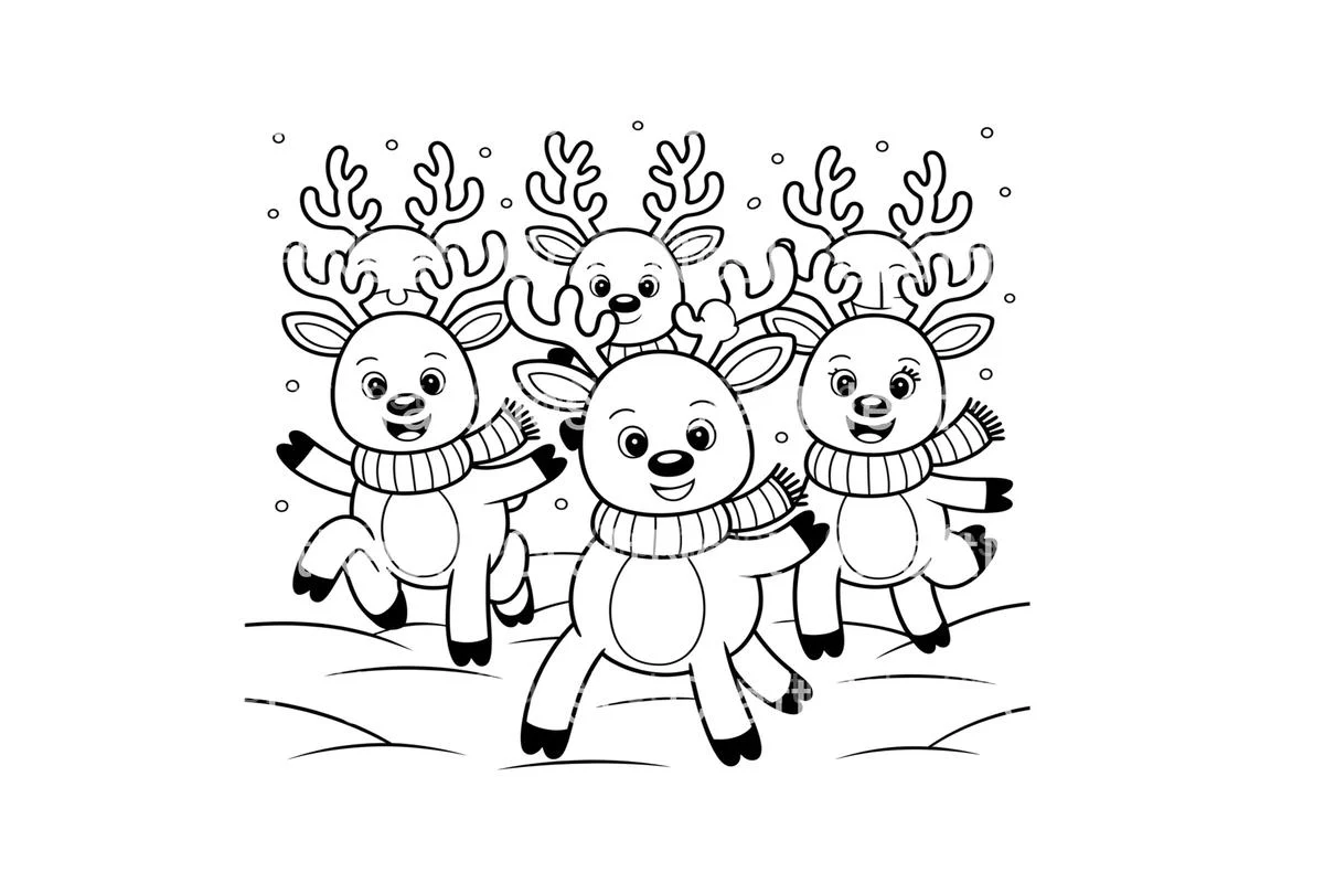 Cute Reindeer Winter Scene Coloring Books - Image 2