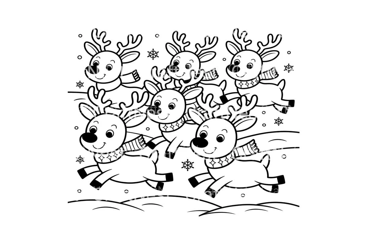 Cute Reindeer Winter Scene Coloring Books - Image 3