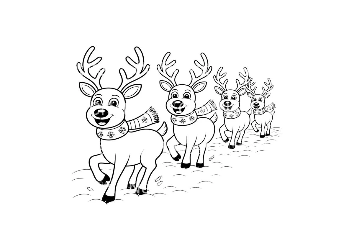 Cute Reindeer Winter Scene Coloring Books - Image 4