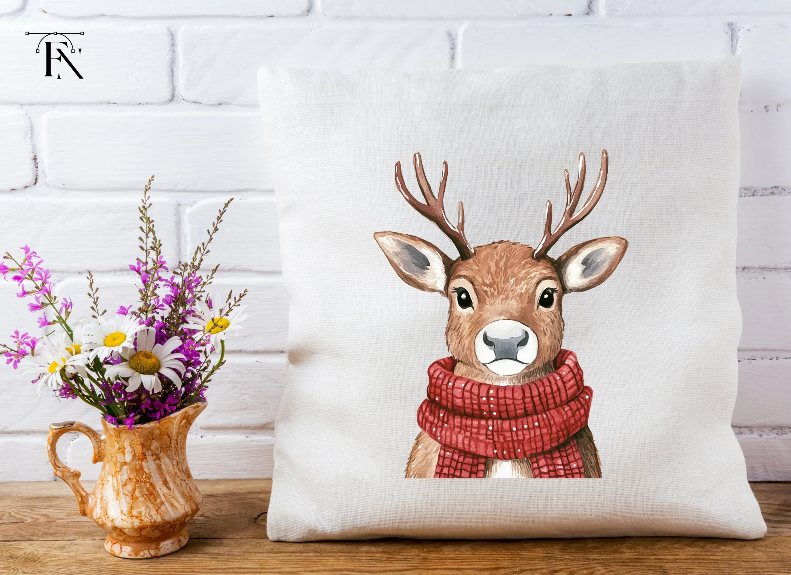 Cute Reindeer with Red Scarf Clipart Bundle - Image 5