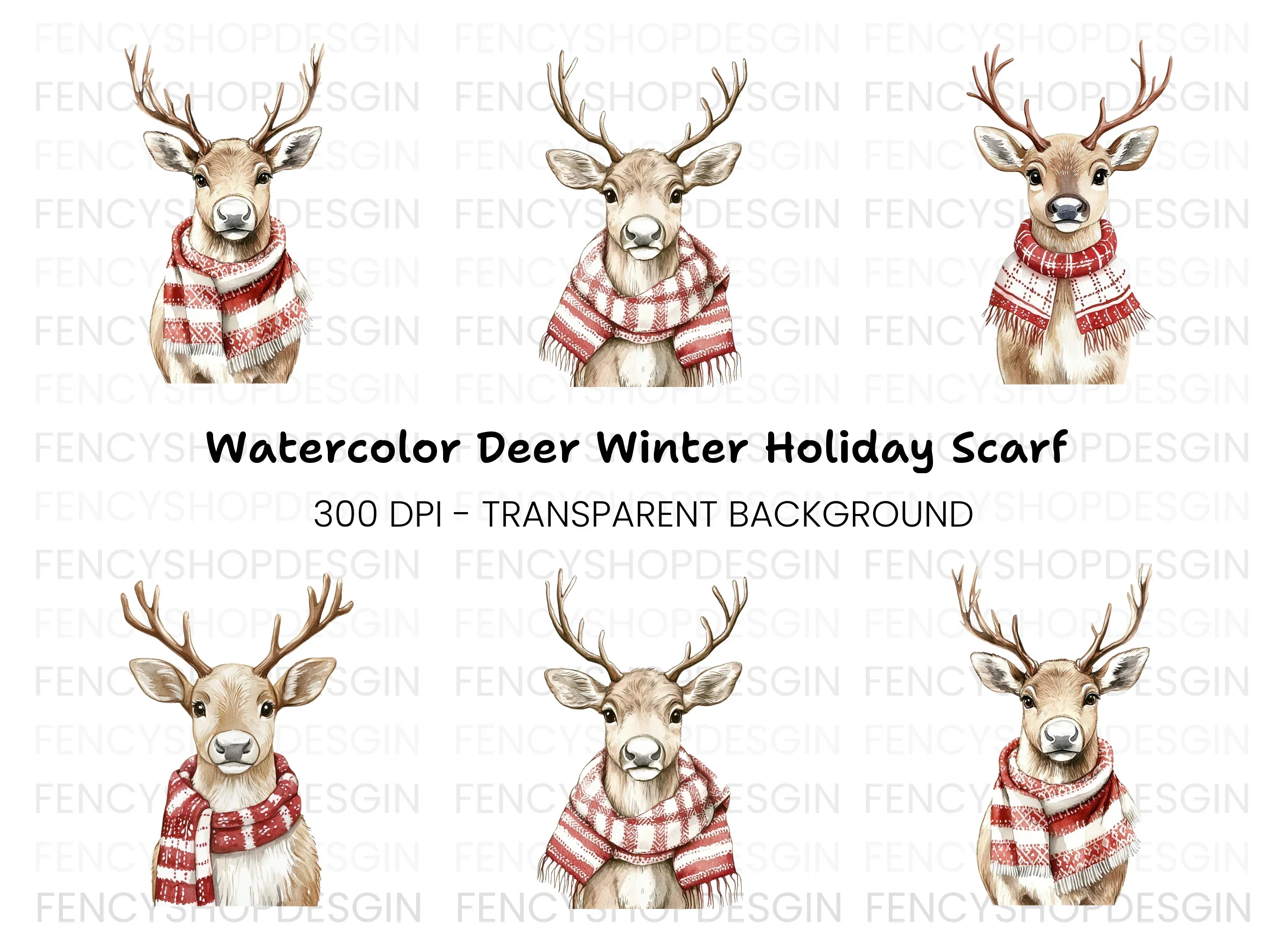 Cute Reindeer with Scarves Clipart Bundle