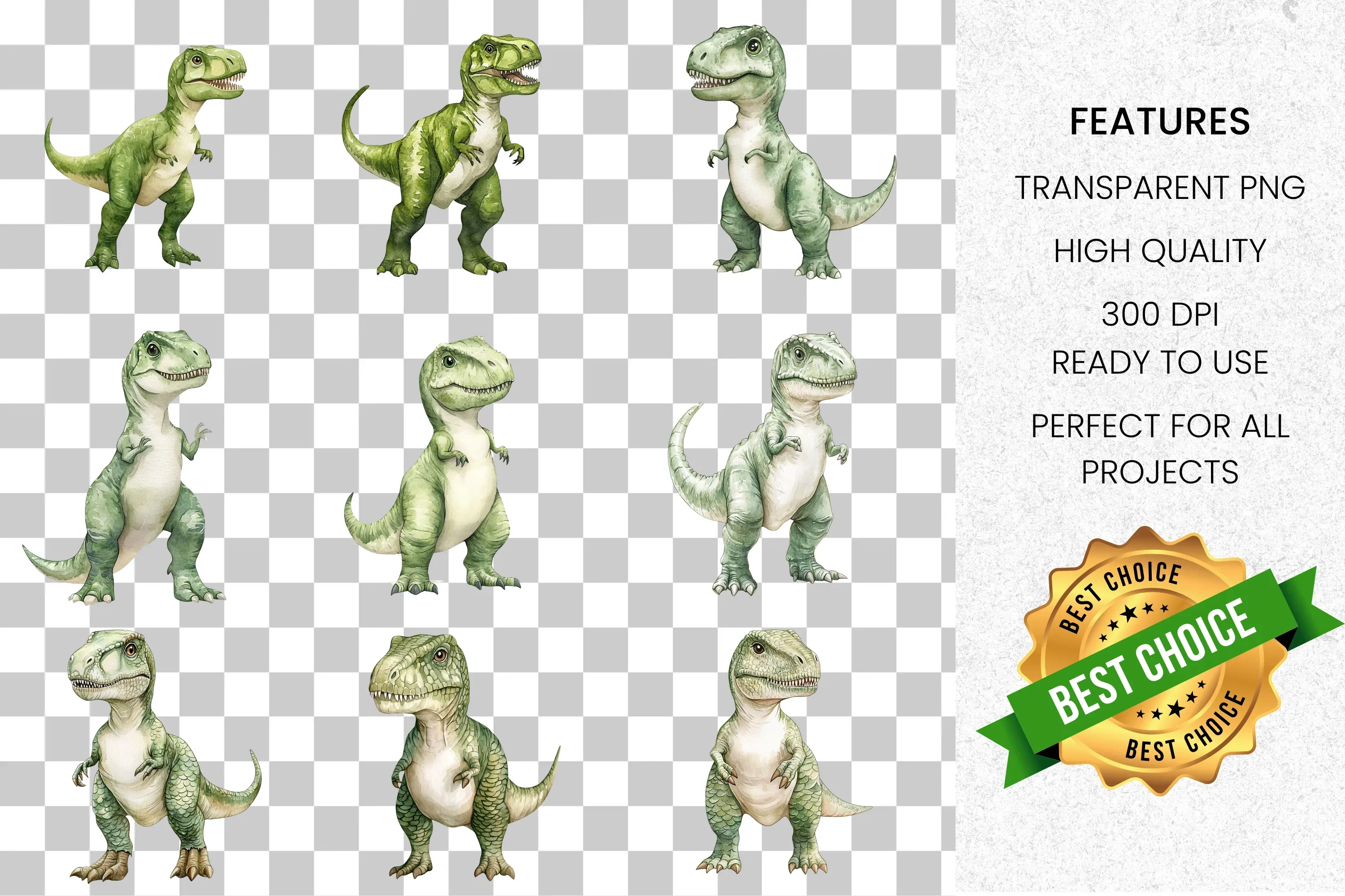 Cute Rex Dinosaur Clipart Bundle - Image 2