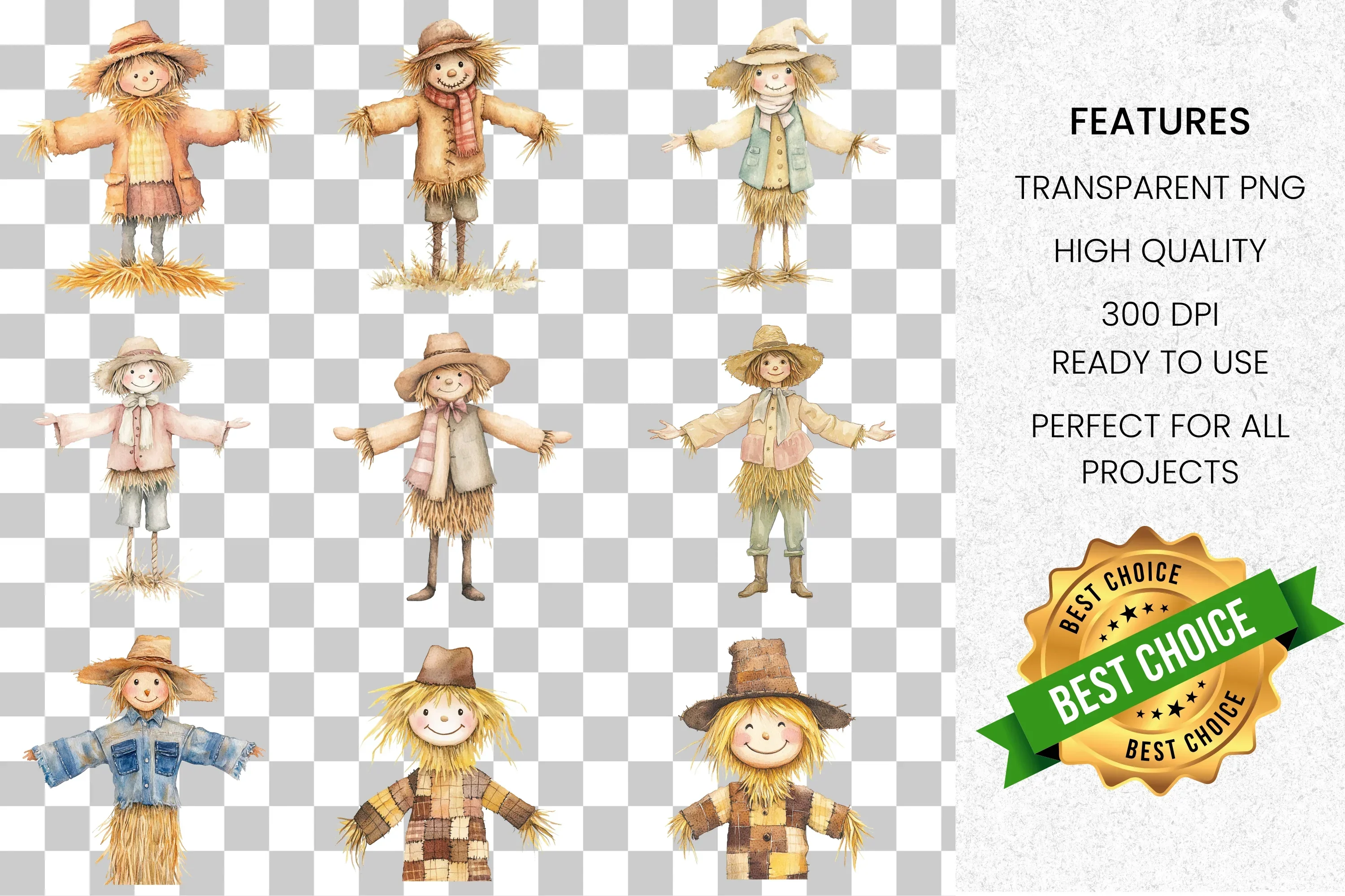 Cute Scarecrow Clipart Bundle - Image 2