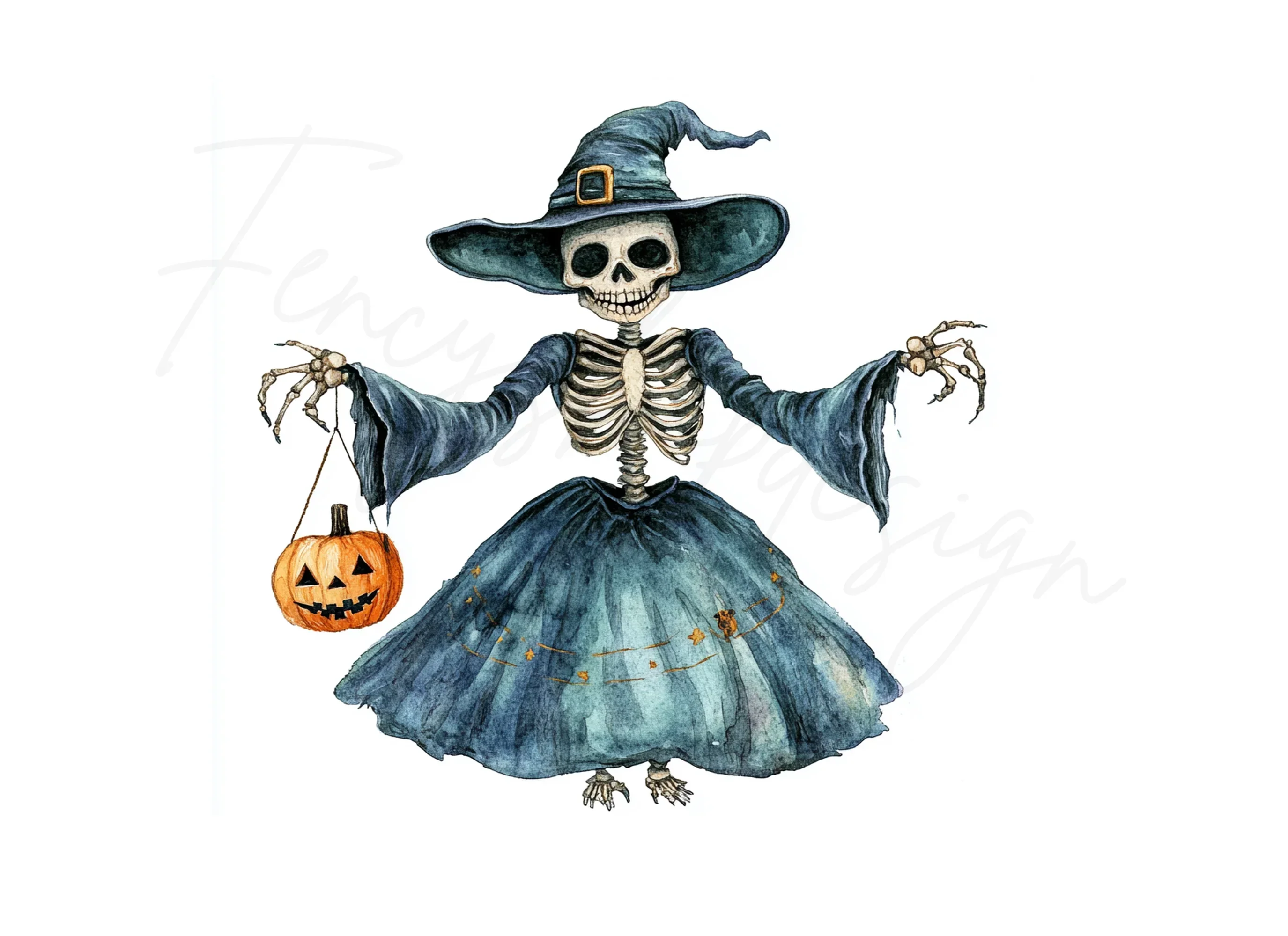 Cute Skeleton Witch Halloween Clipart Bundle - Image 2