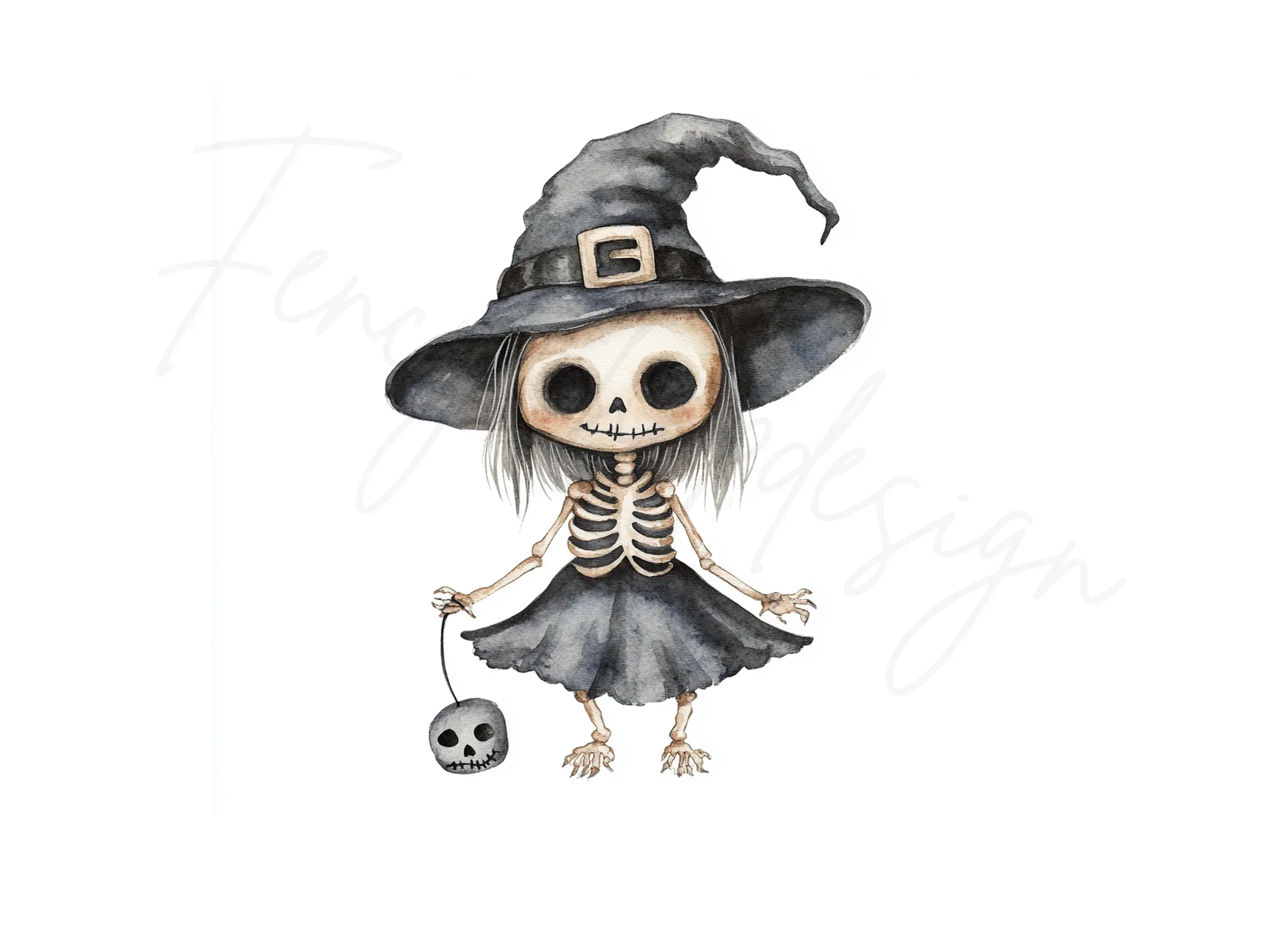 Cute Skeleton Witch Halloween Clipart Bundle - Image 3