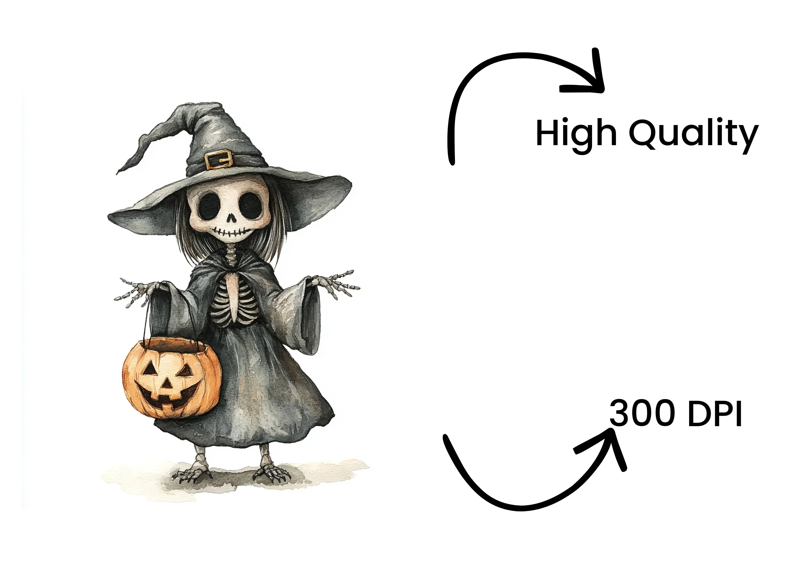 Cute Skeleton Witch Halloween Clipart Bundle - Image 4