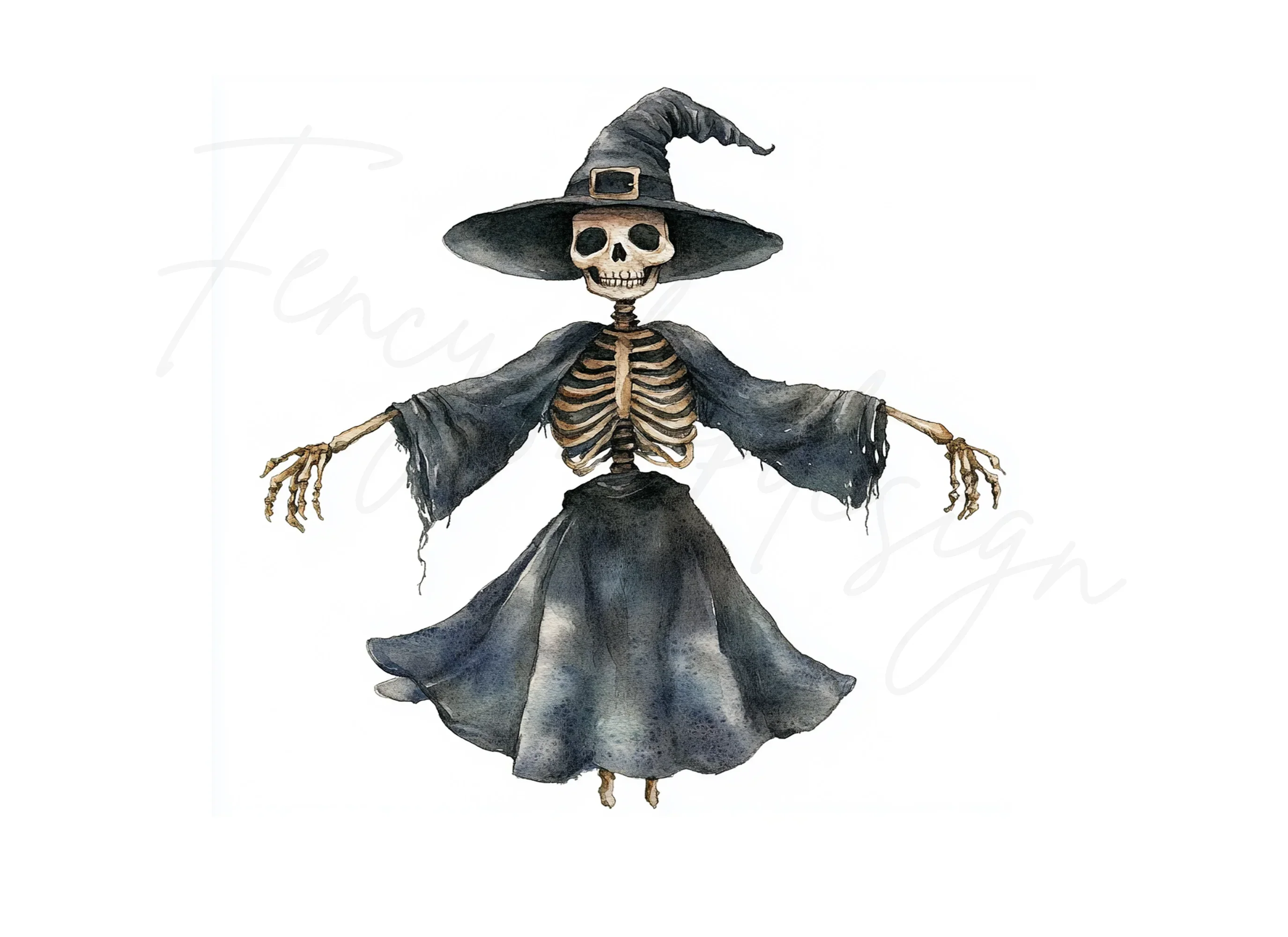 Cute Skeleton Witch with Broom Clipart Bundle - Image 2