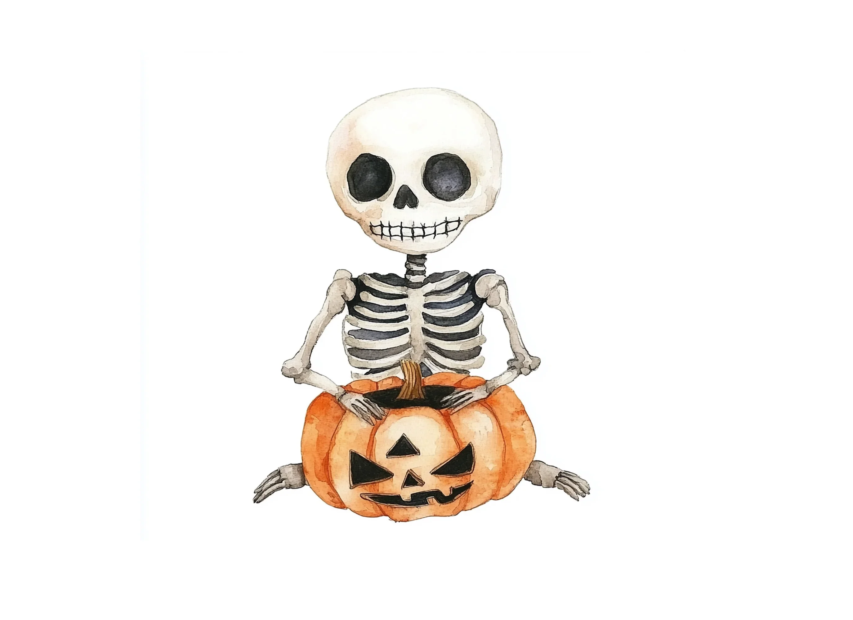 Cute Skeletons with Halloween Pumpkins Clipart Bundle - Image 3