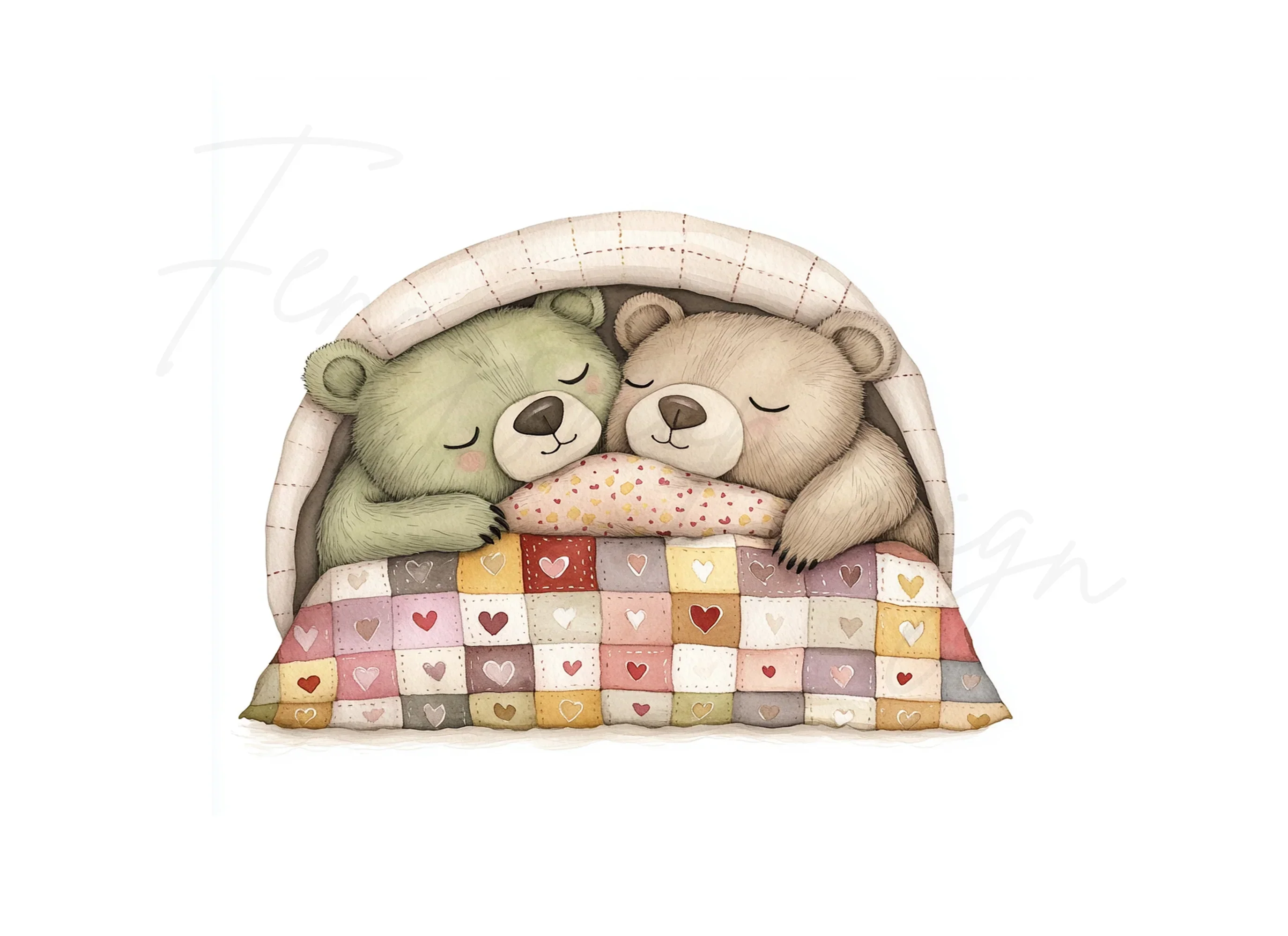 Cute Sleeping Bear Couple Clipart Bundle - Image 3
