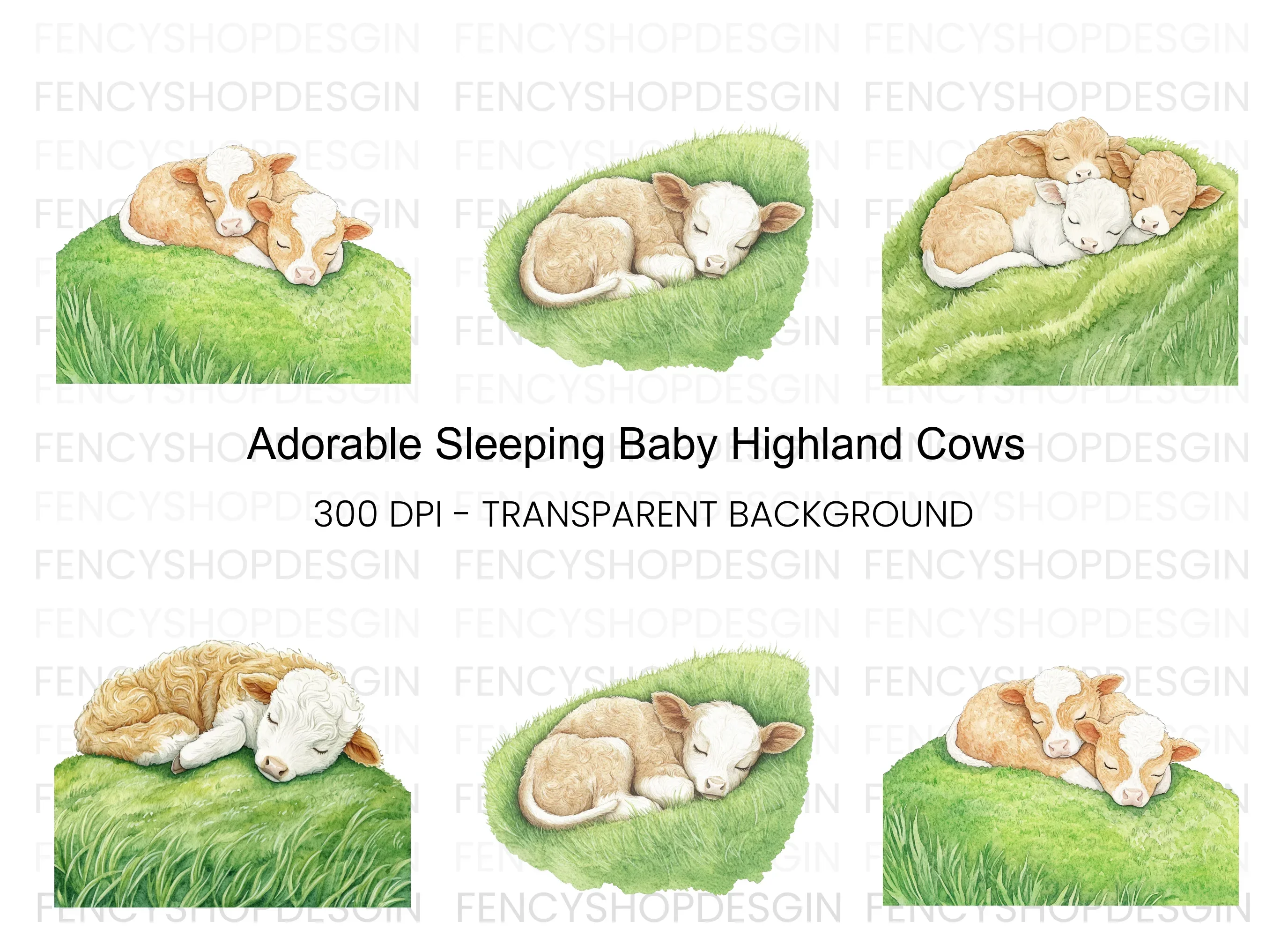 Cute Sleeping Calves Clipart Bundle